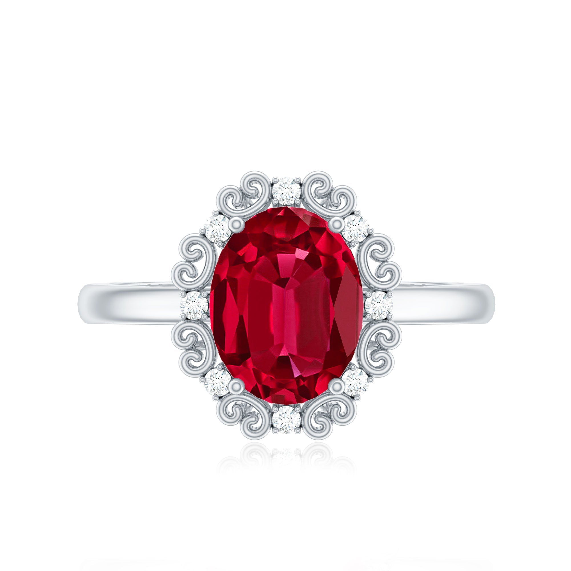 Lab Created Ruby Ring – Vintage Oval Ruby Engagement Band With Diamond Accents