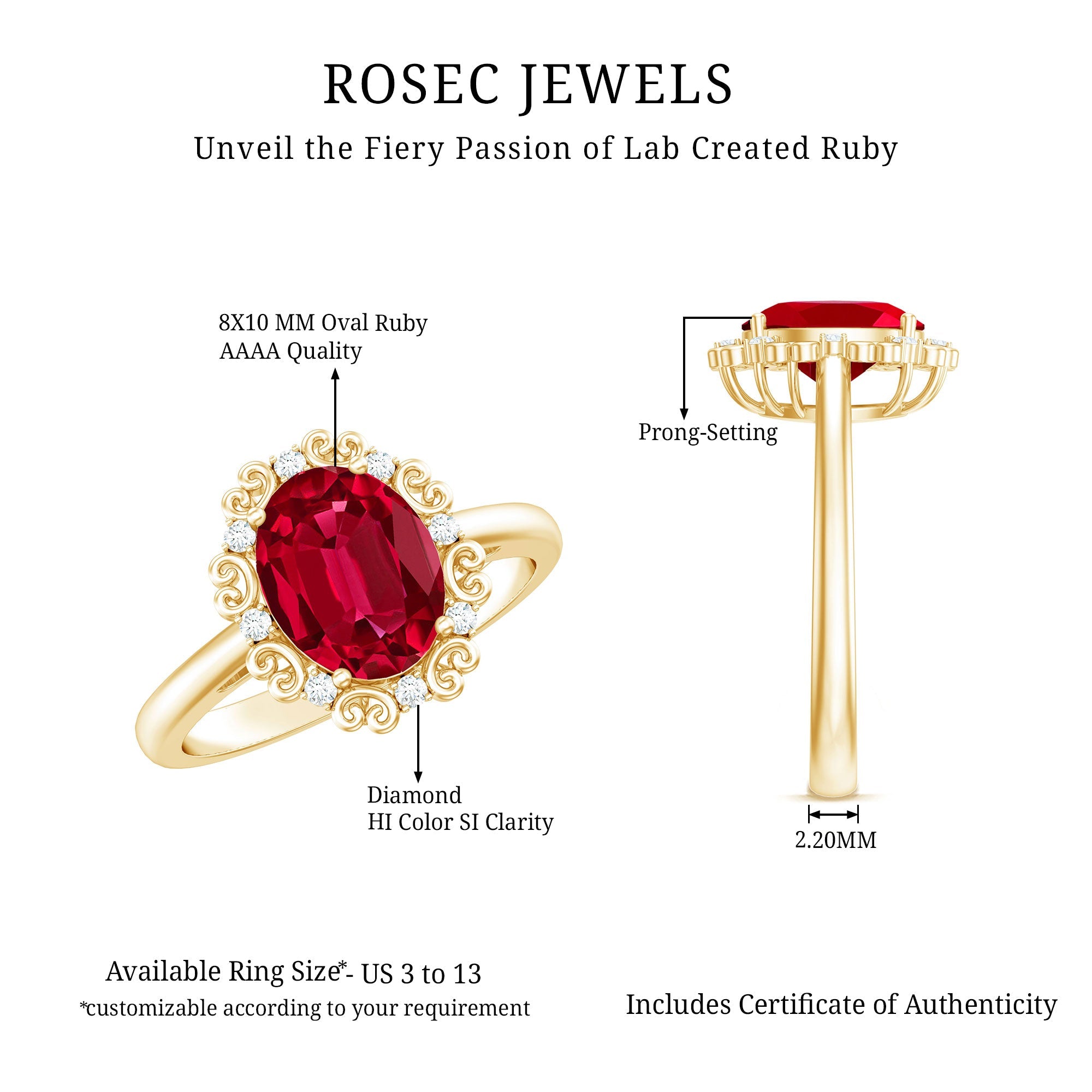 Lab Created Ruby Ring – Vintage Oval Ruby Engagement Band With Diamond Accents