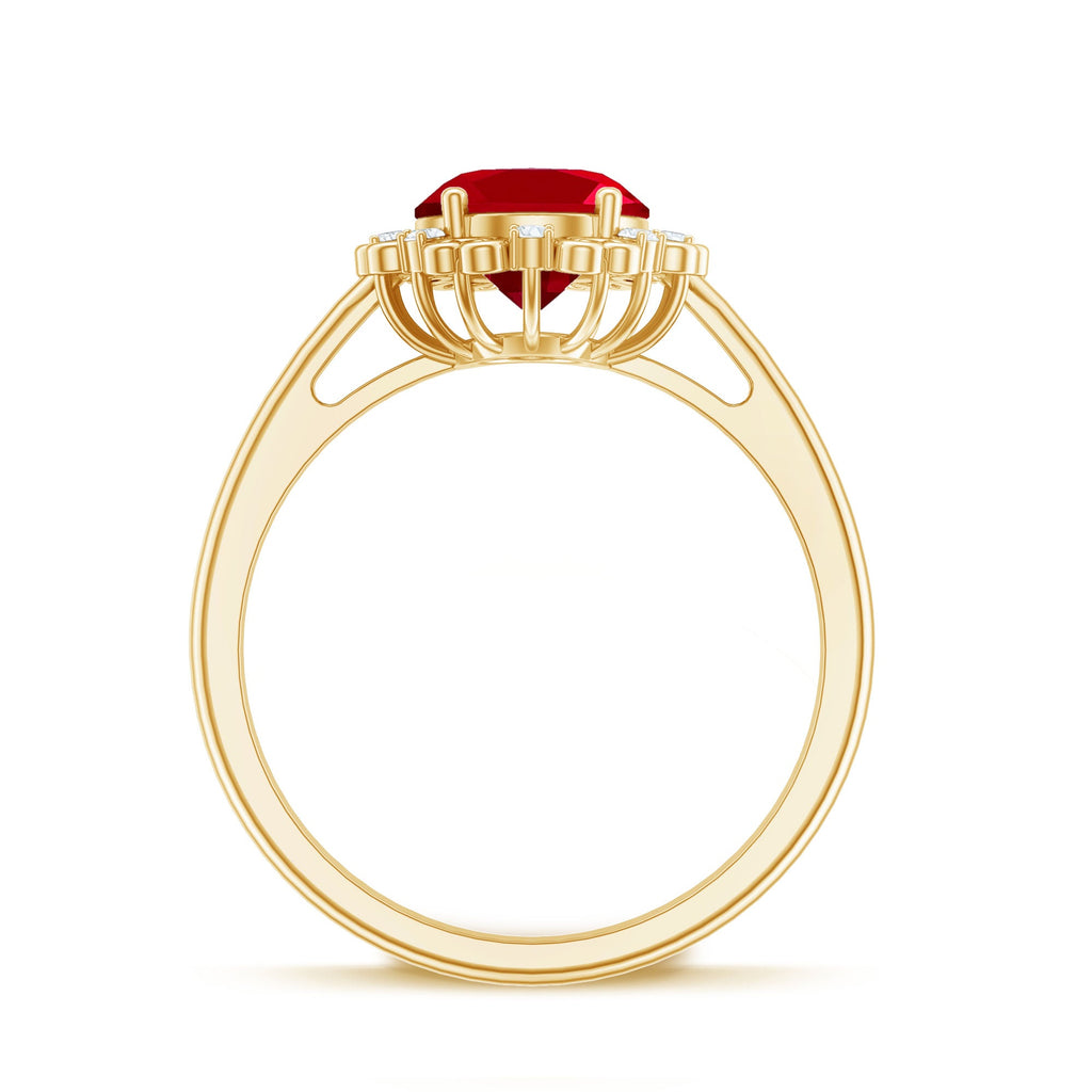 Lab Created Ruby Ring – Vintage Oval Ruby Engagement Band With Diamond Accents