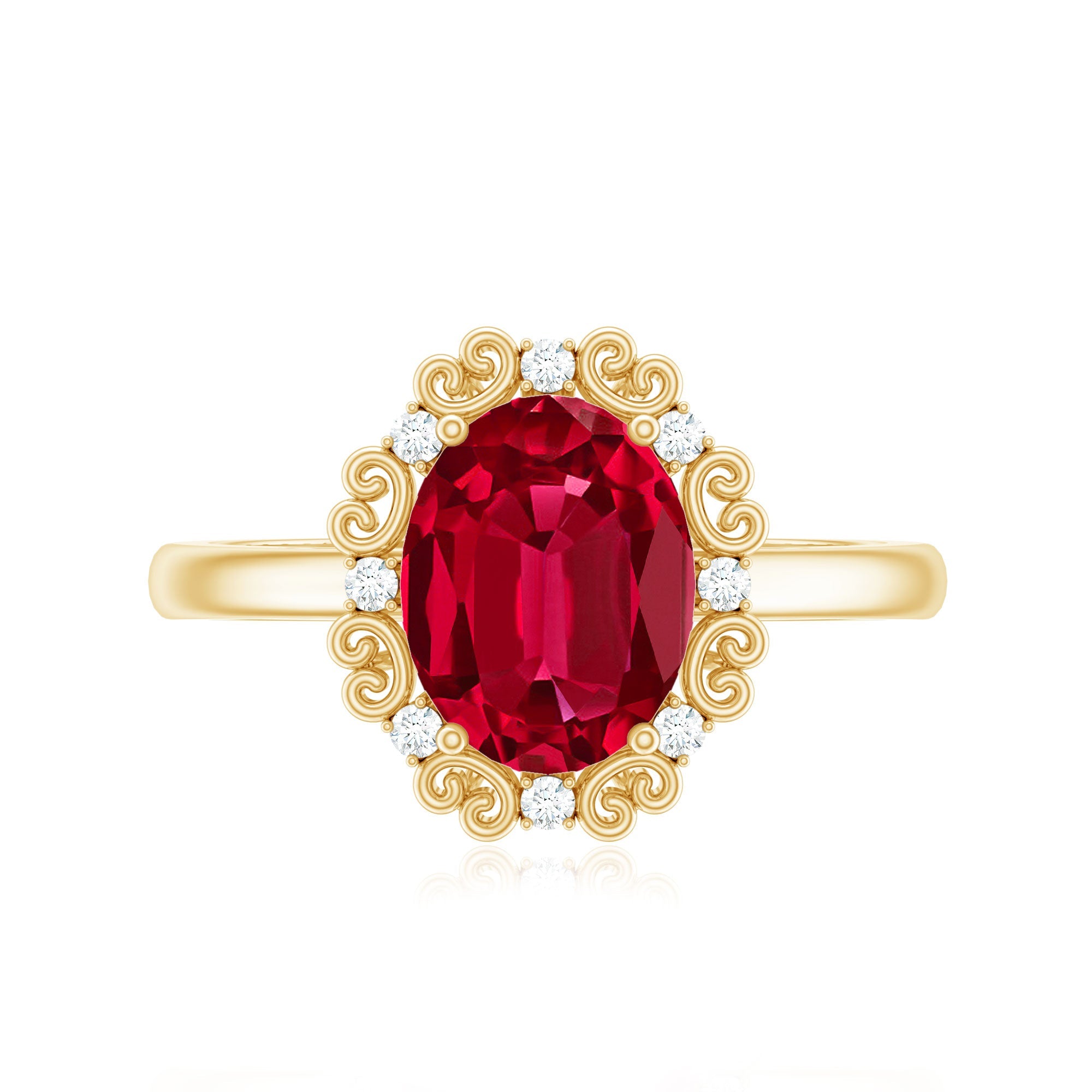 Lab Created Ruby Ring – Vintage Oval Ruby Engagement Band With Diamond Accents