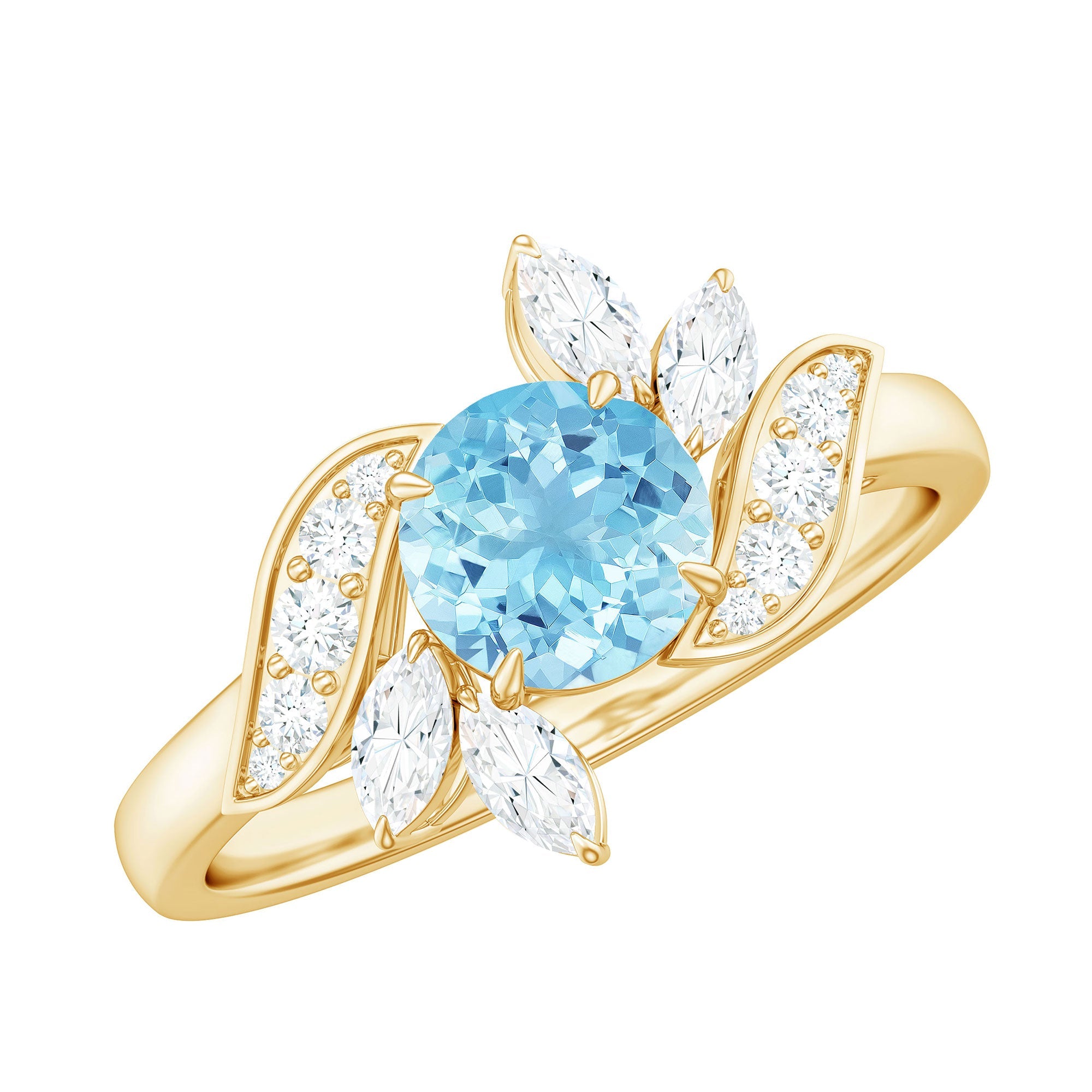 Aquamarine Engagement Ring – Flower Design | AAA Quality Marquise Diamond Ring