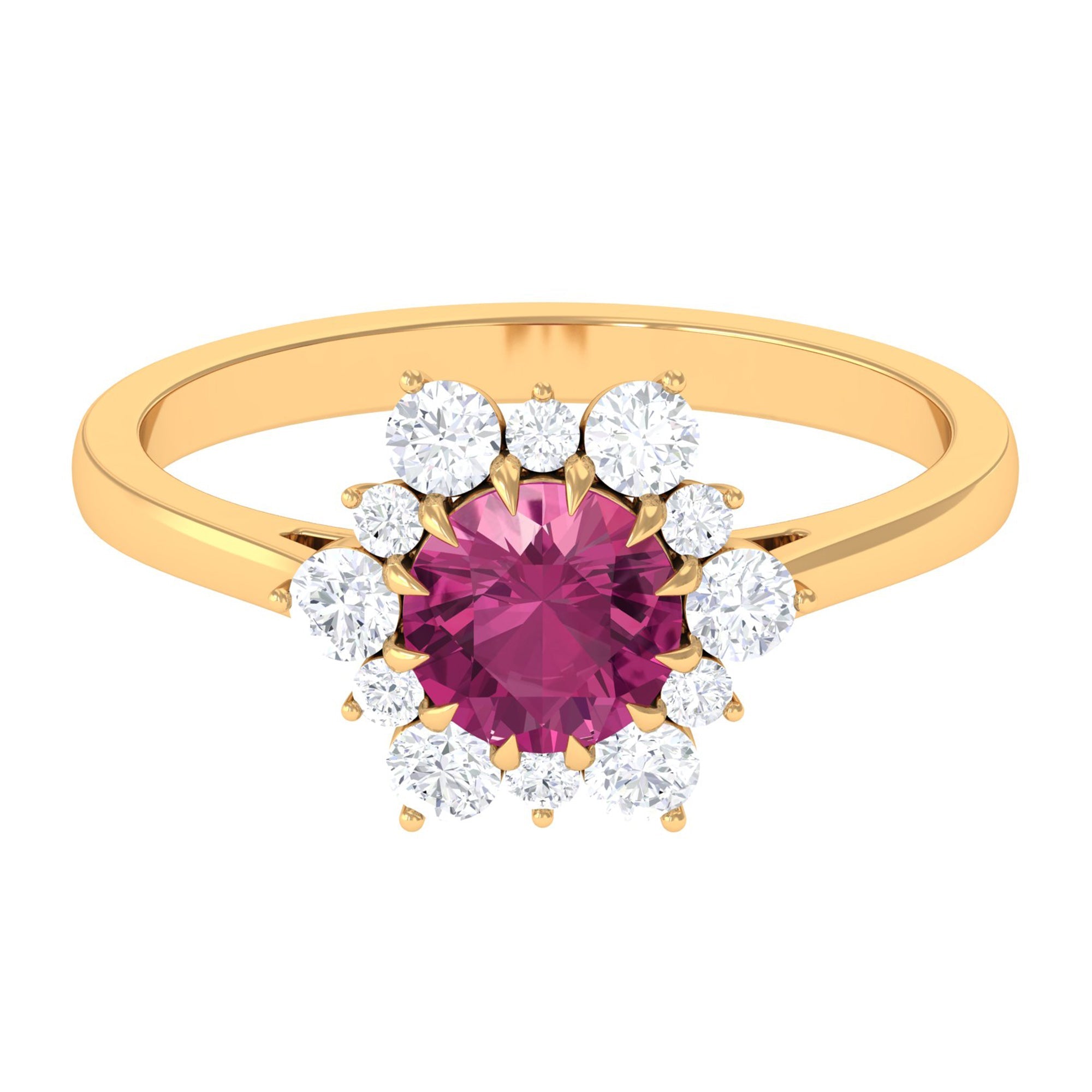 Pink Tourmaline Ring – 1.2 Carat Diamond Halo Ring With Gold Claw Setting