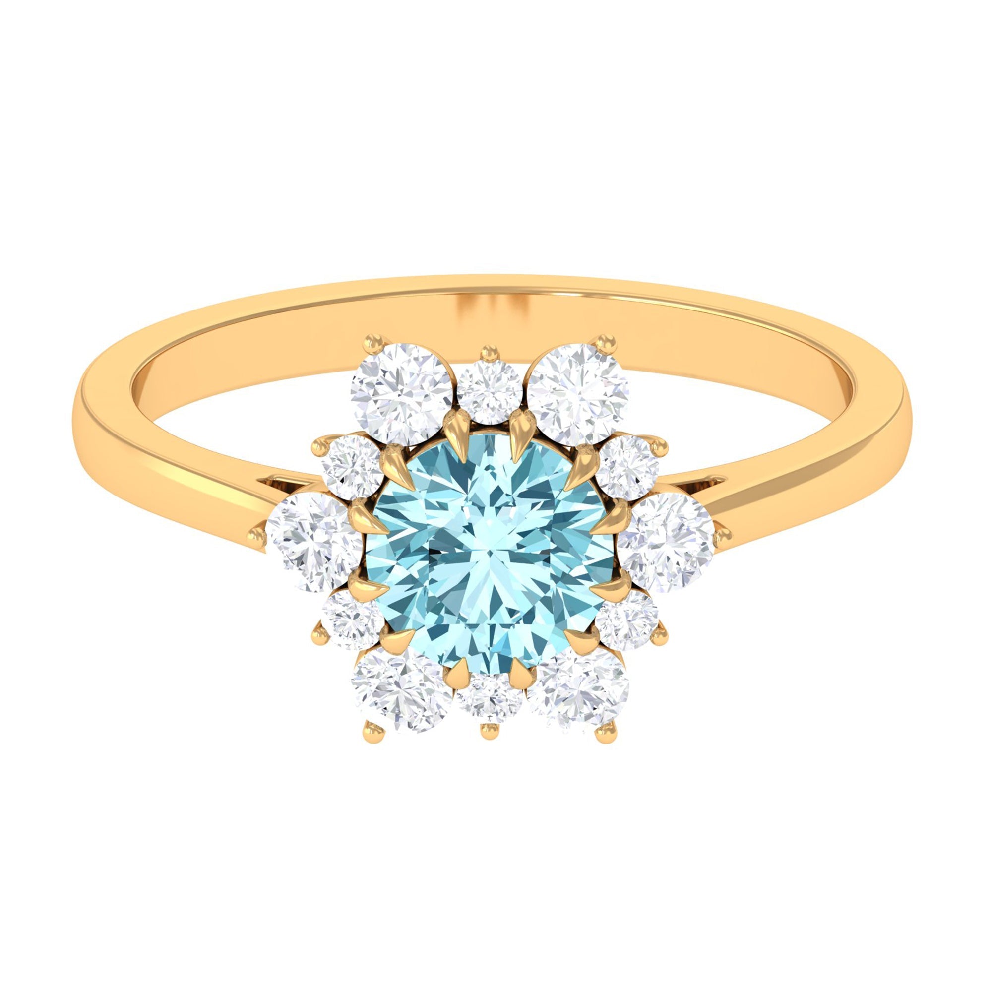 Aquamarine Engagement Ring – Natural Blue Gemstone with Diamond Halo Design