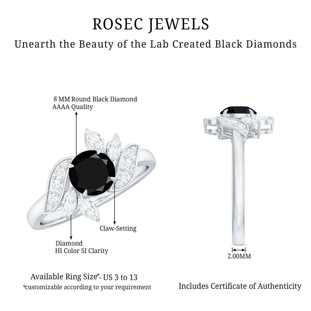 Nature Inspired 2 Carat Lab Grown Black and White Diamond Engagement Ring for Women