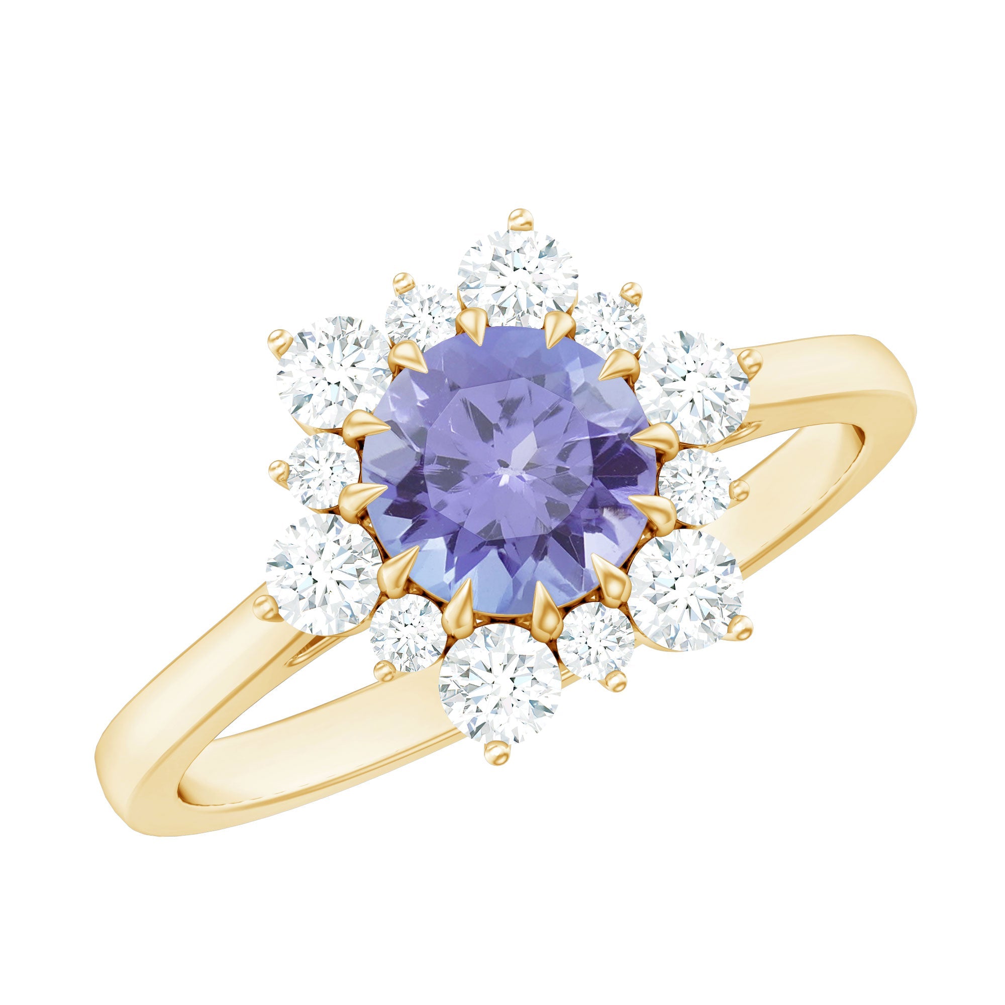 Tanzanite Engagement Ring – AAA Quality Round Cut Tanzanite with Diamond Halo