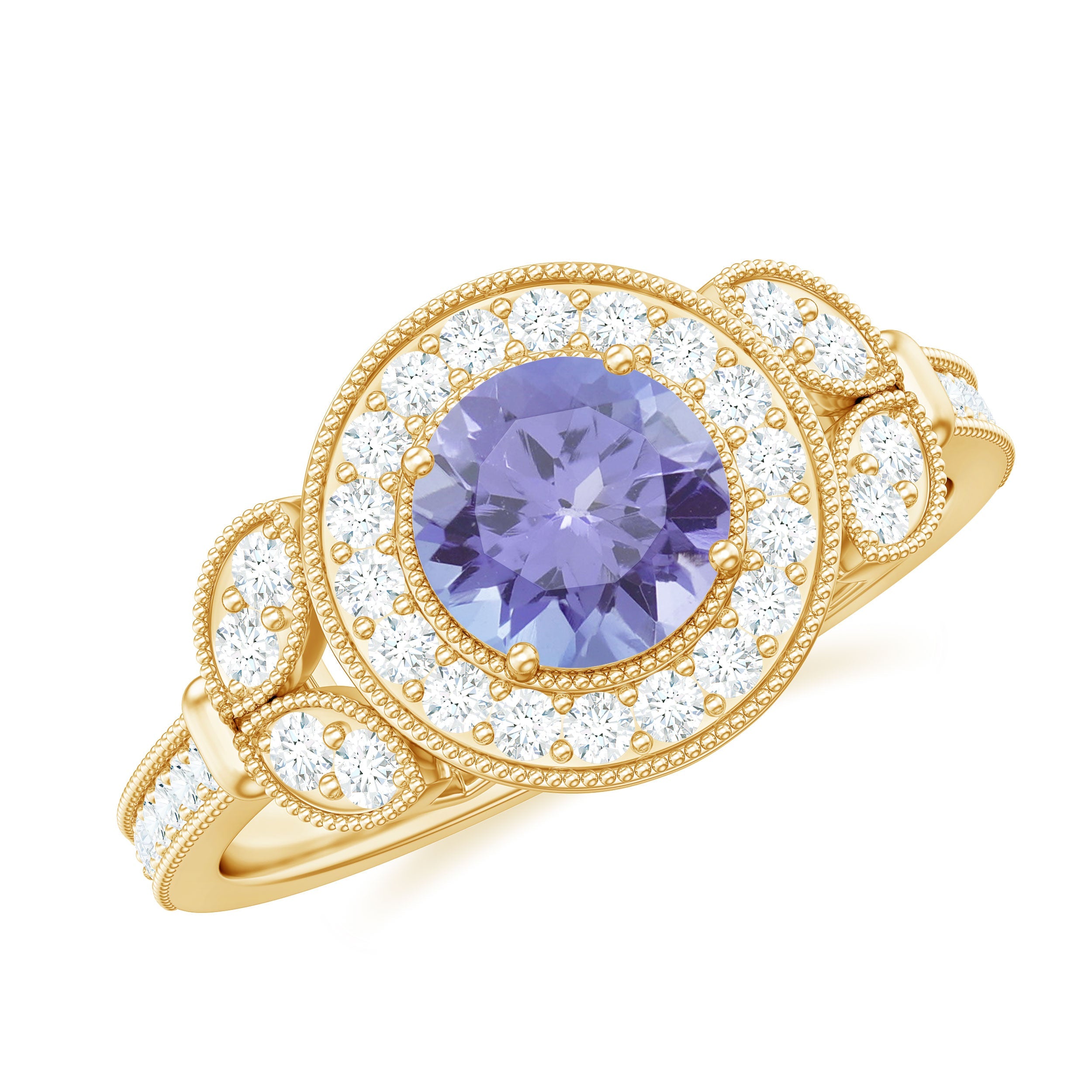 Tanzanite Engagement Ring – Diamond Halo Retro Setting with AAA Grade Blue Gemstone