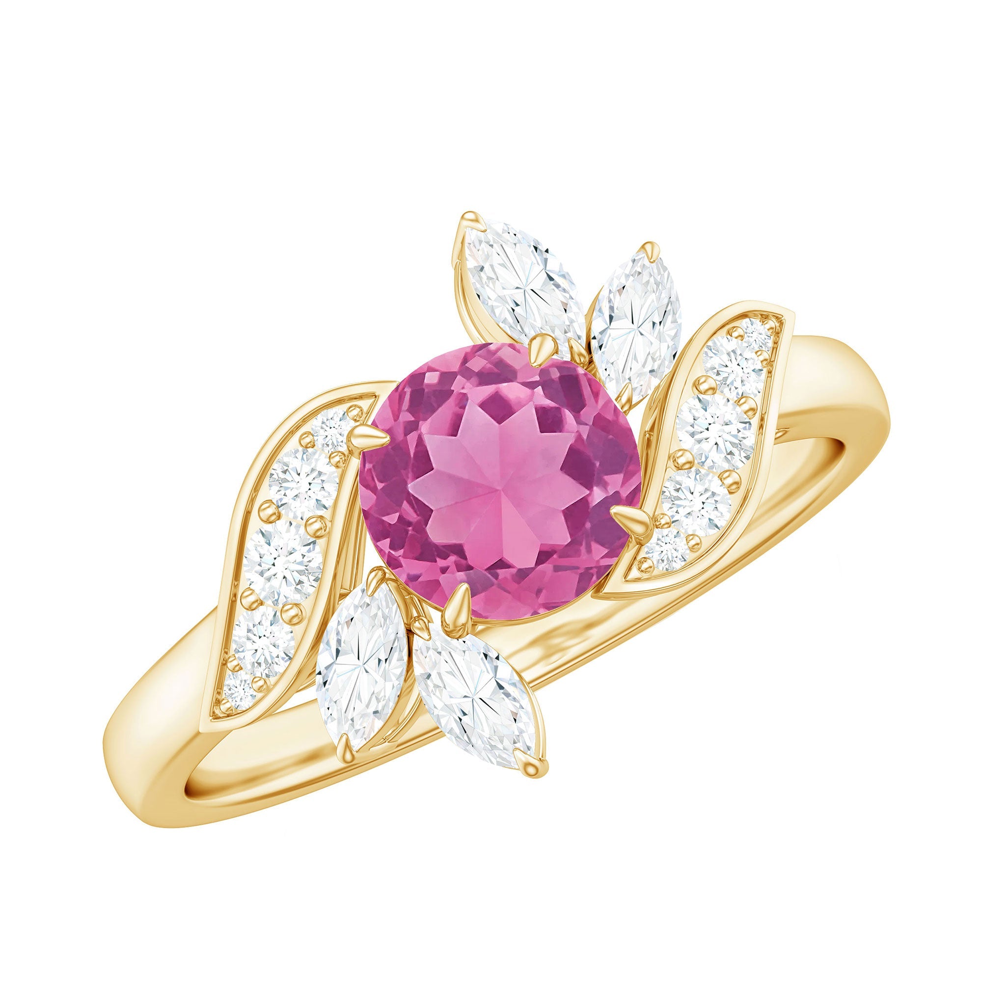 Pink Tourmaline Engagement Ring – 1.2 Carat Flower Design with Lab Grown Diamonds