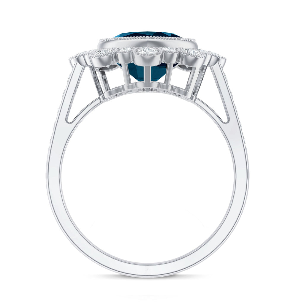 Cushion London Blue Topaz Cocktail Ring with Diamond