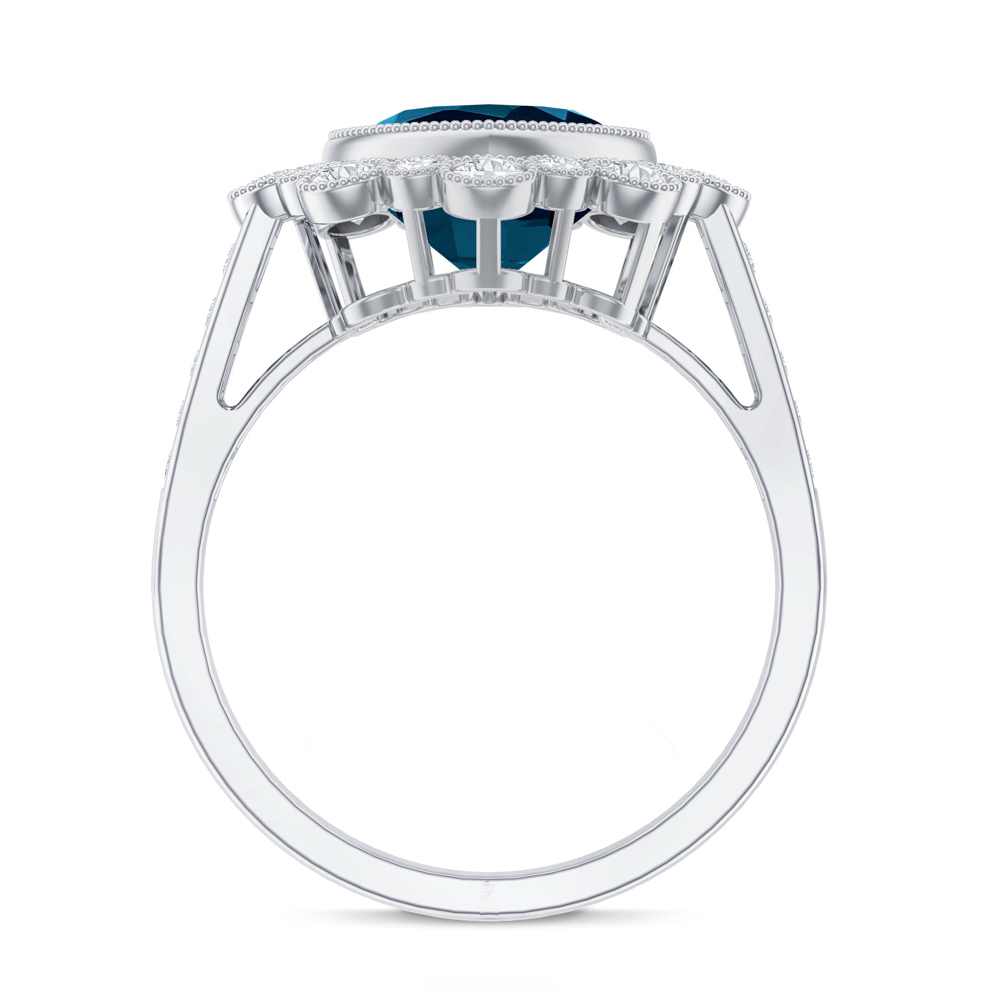 Cushion London Blue Topaz Cocktail Ring with Diamond