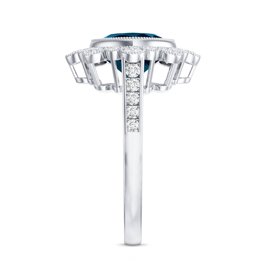 Cushion London Blue Topaz Cocktail Ring with Diamond