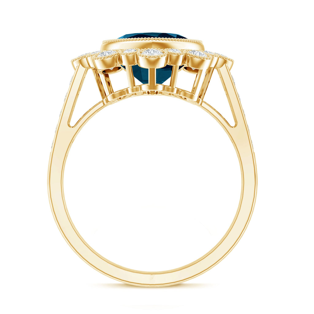 Cushion London Blue Topaz Cocktail Ring with Diamond