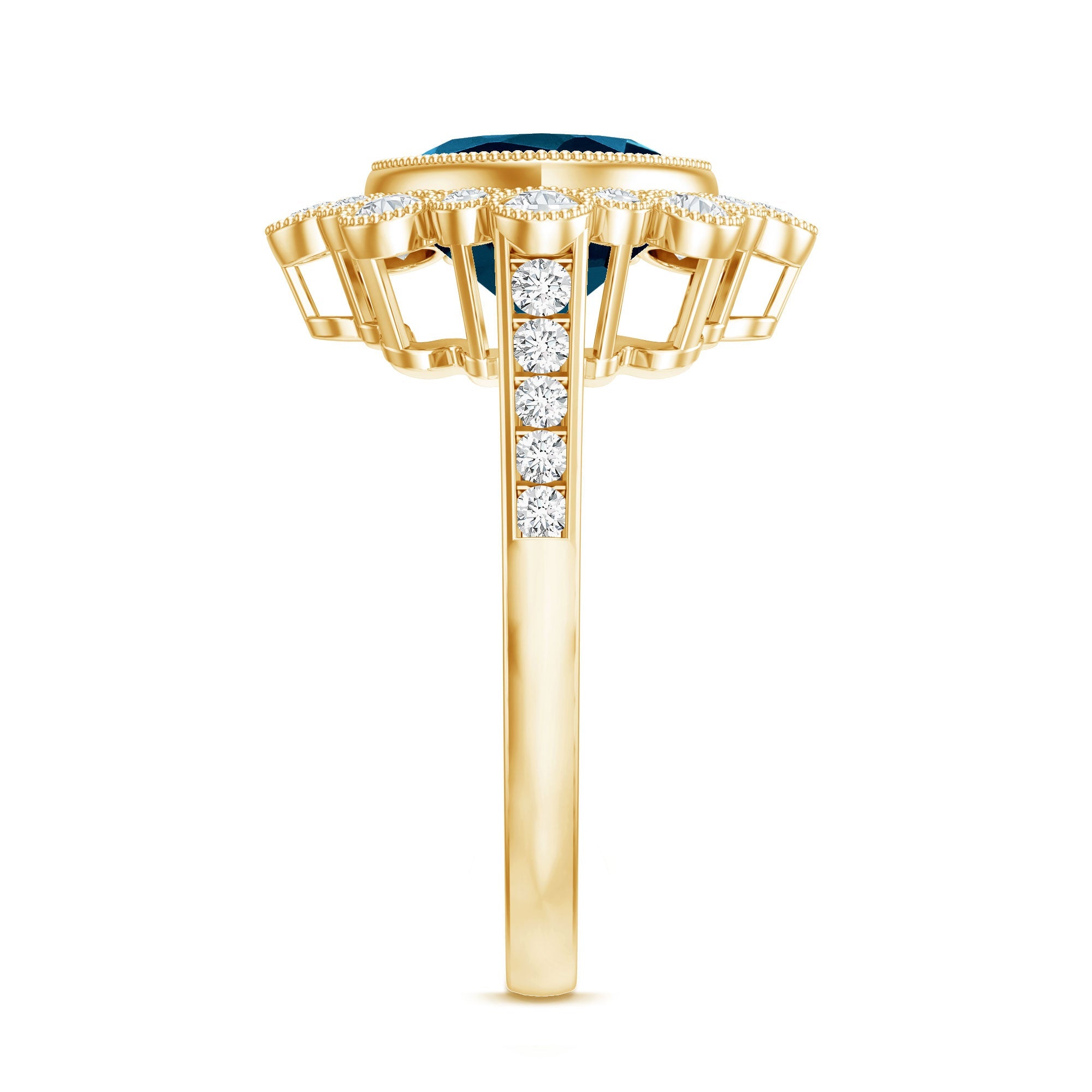 Cushion London Blue Topaz Cocktail Ring with Diamond