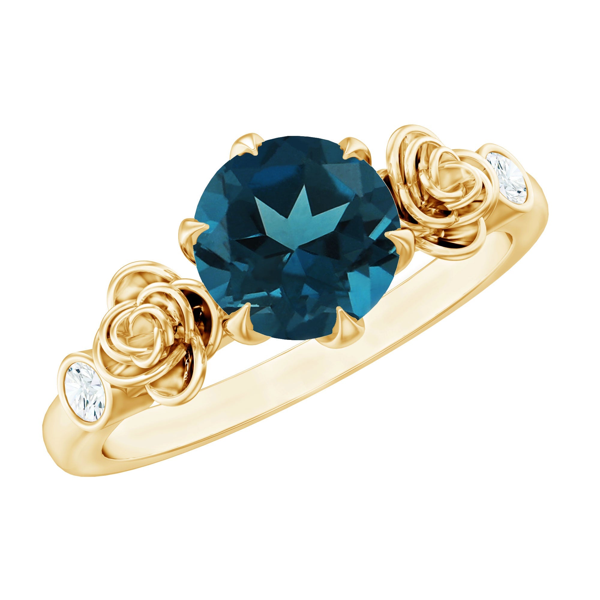 Round London Blue Topaz Rose Engagement Ring with Diamond