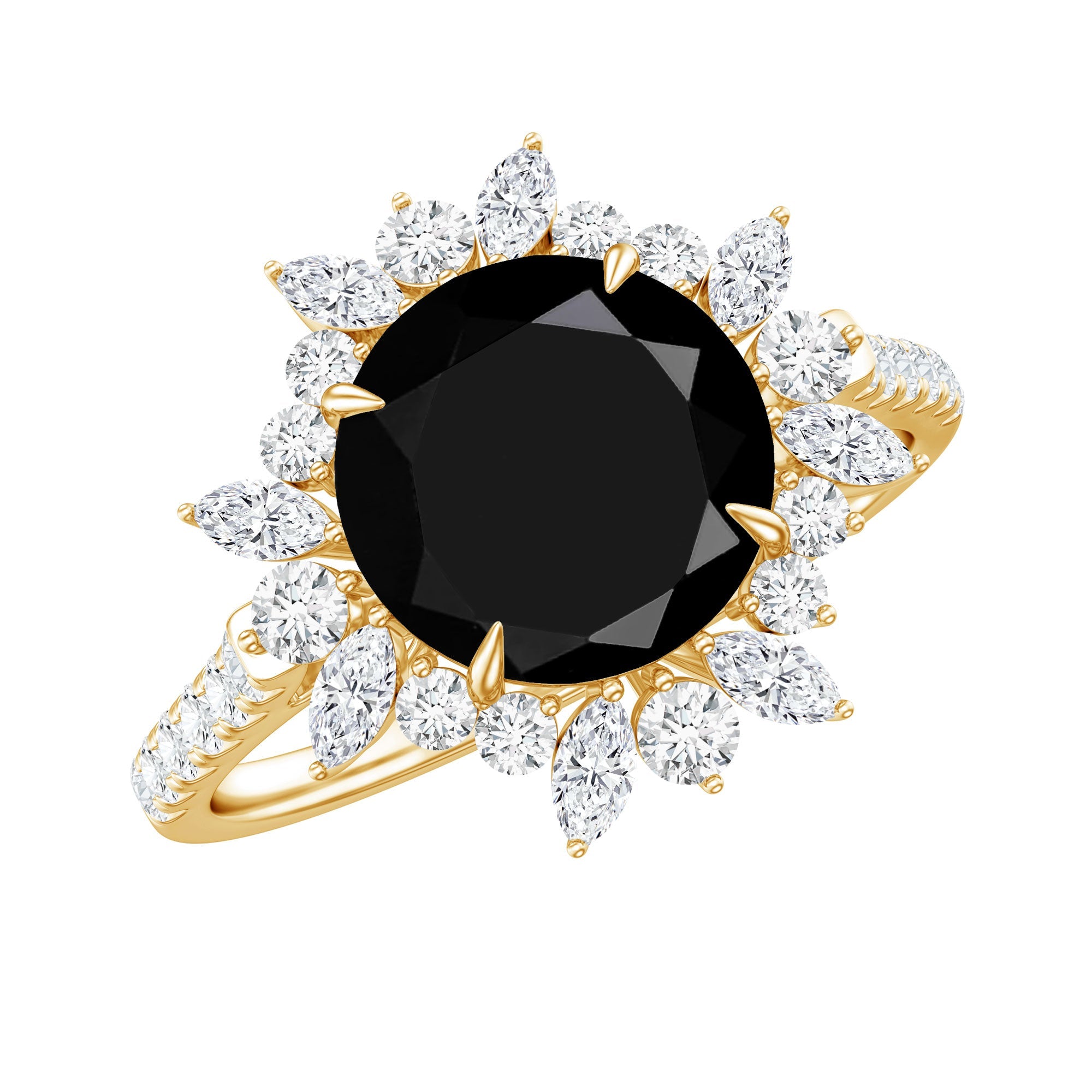 Real Black Spinel Engagement Ring with Moissanite Halo