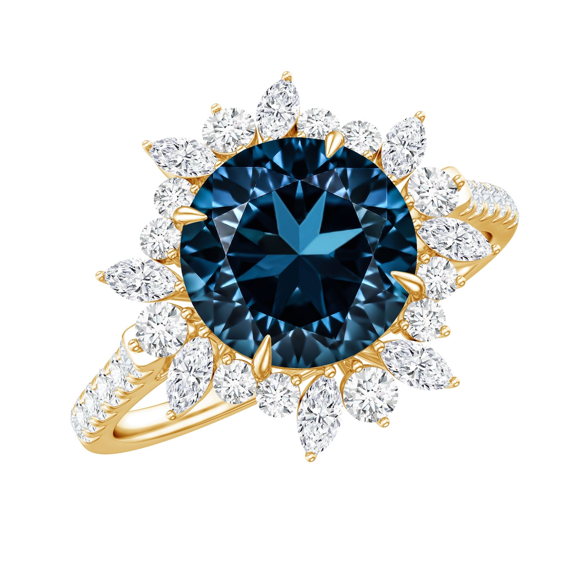 Certified London Blue Topaz and Diamond Statement Engagement Ring