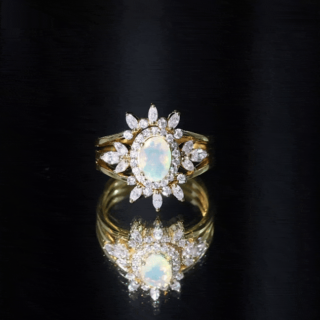 0.9 Carat Natural Certified Ethiopian Opal Engagement Ring Set of 3