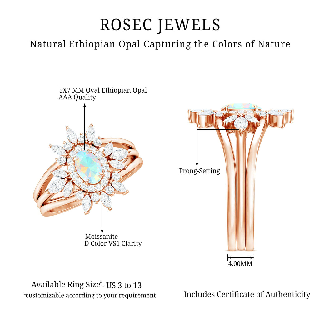 0.9 Carat Natural Certified Ethiopian Opal Engagement Ring Set of 3