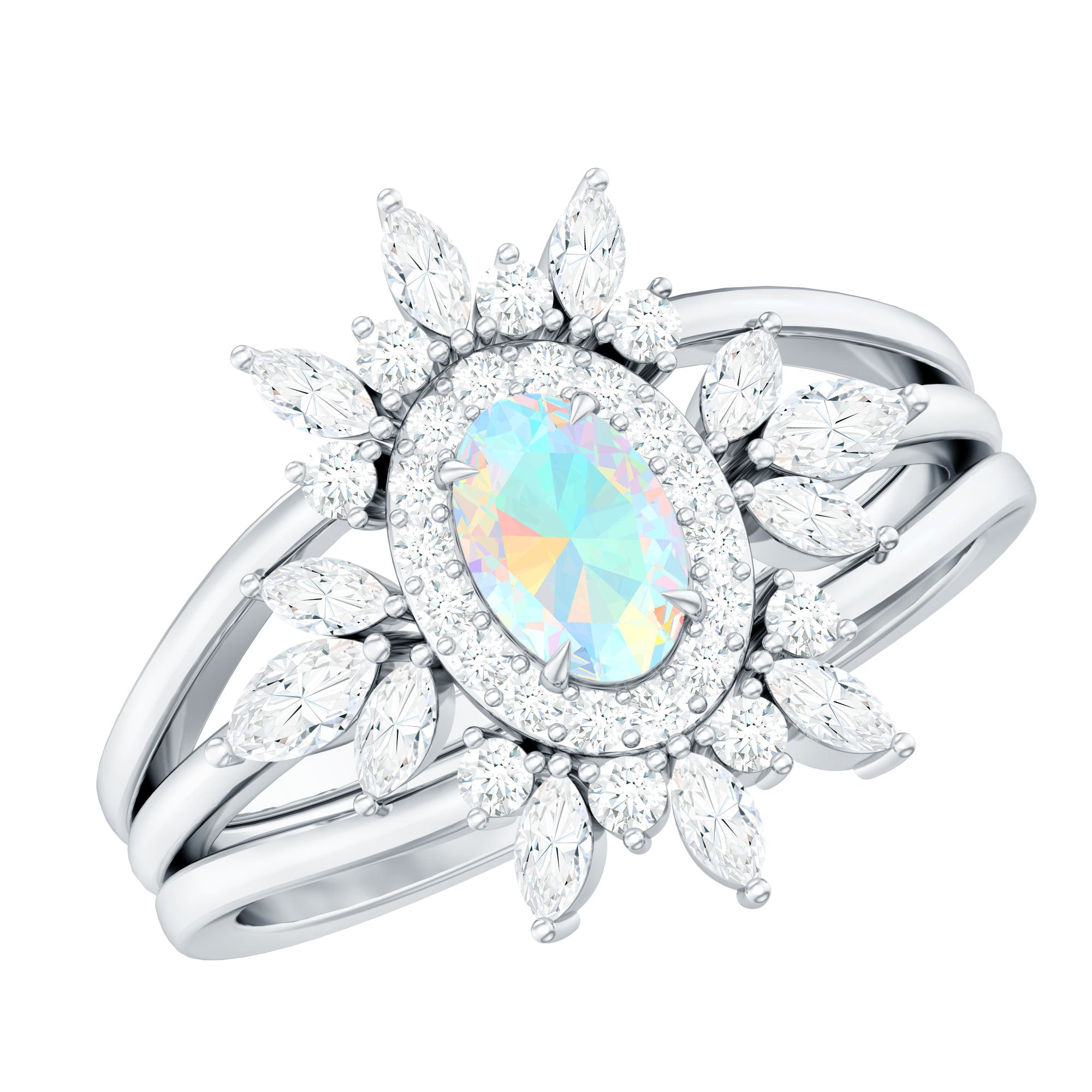0.9 Carat Natural Certified Ethiopian Opal Engagement Ring Set of 3