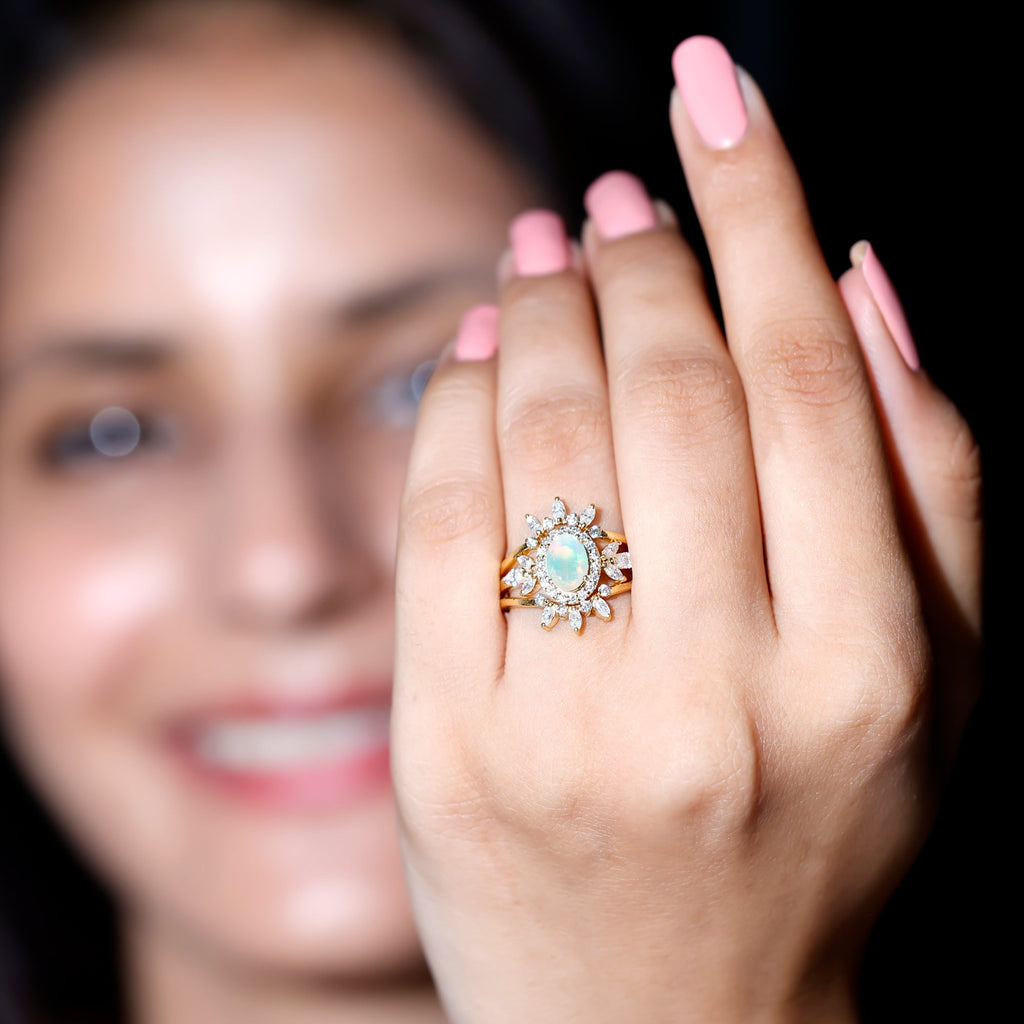 0.9 Carat Natural Certified Ethiopian Opal Engagement Ring Set of 3