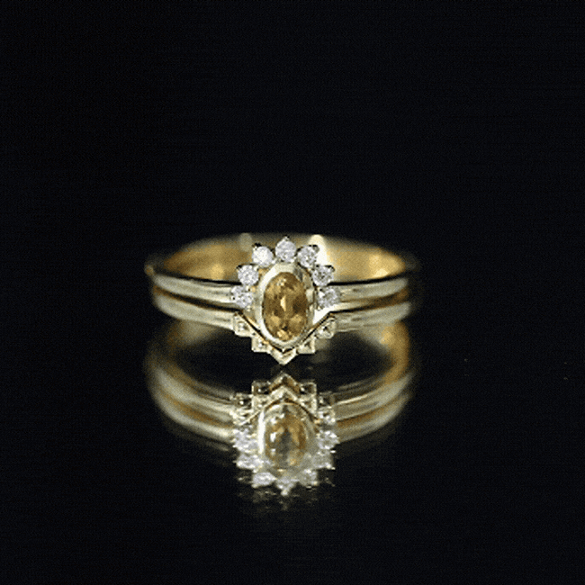 Citrine Promise Ring – Oval Yellow Gold Engagement Ring Set with Diamond Halo