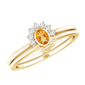 Citrine Promise Ring – Oval Yellow Gold Engagement Ring Set with Diamond Halo