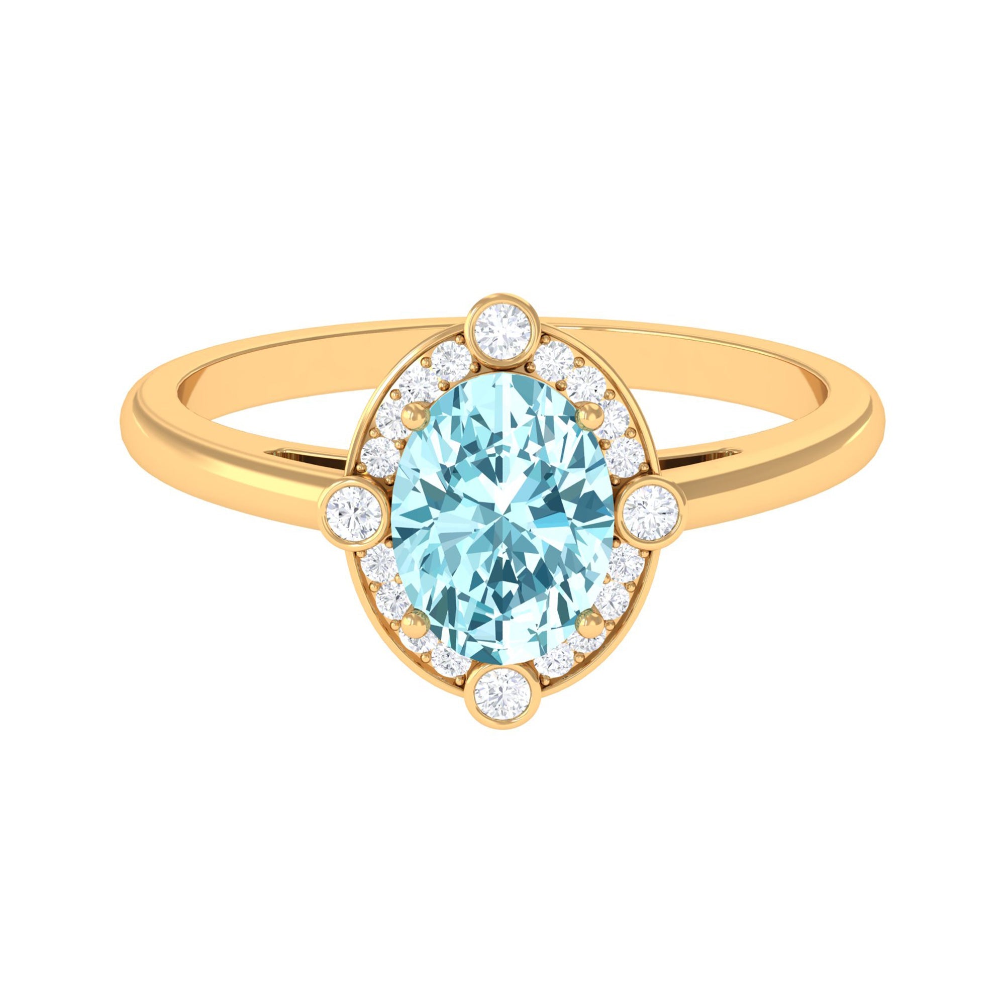 Aquamarine Engagement Ring – 1 Carat Oval Halo Ring with Diamond Halo Setting