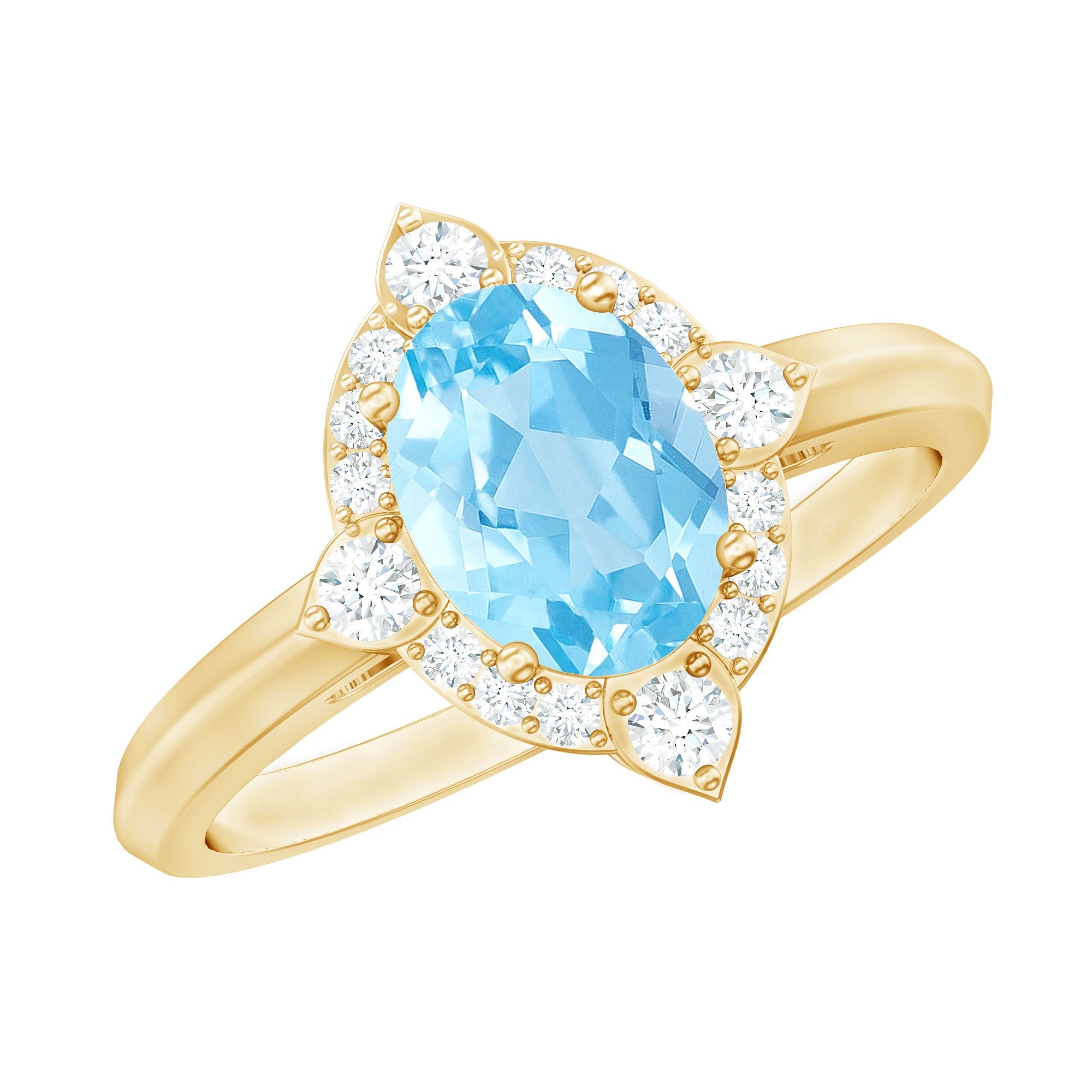 Oval Aquamarine Ring – 1 Carat Engagement Ring with Diamond Halo | AAA Quality