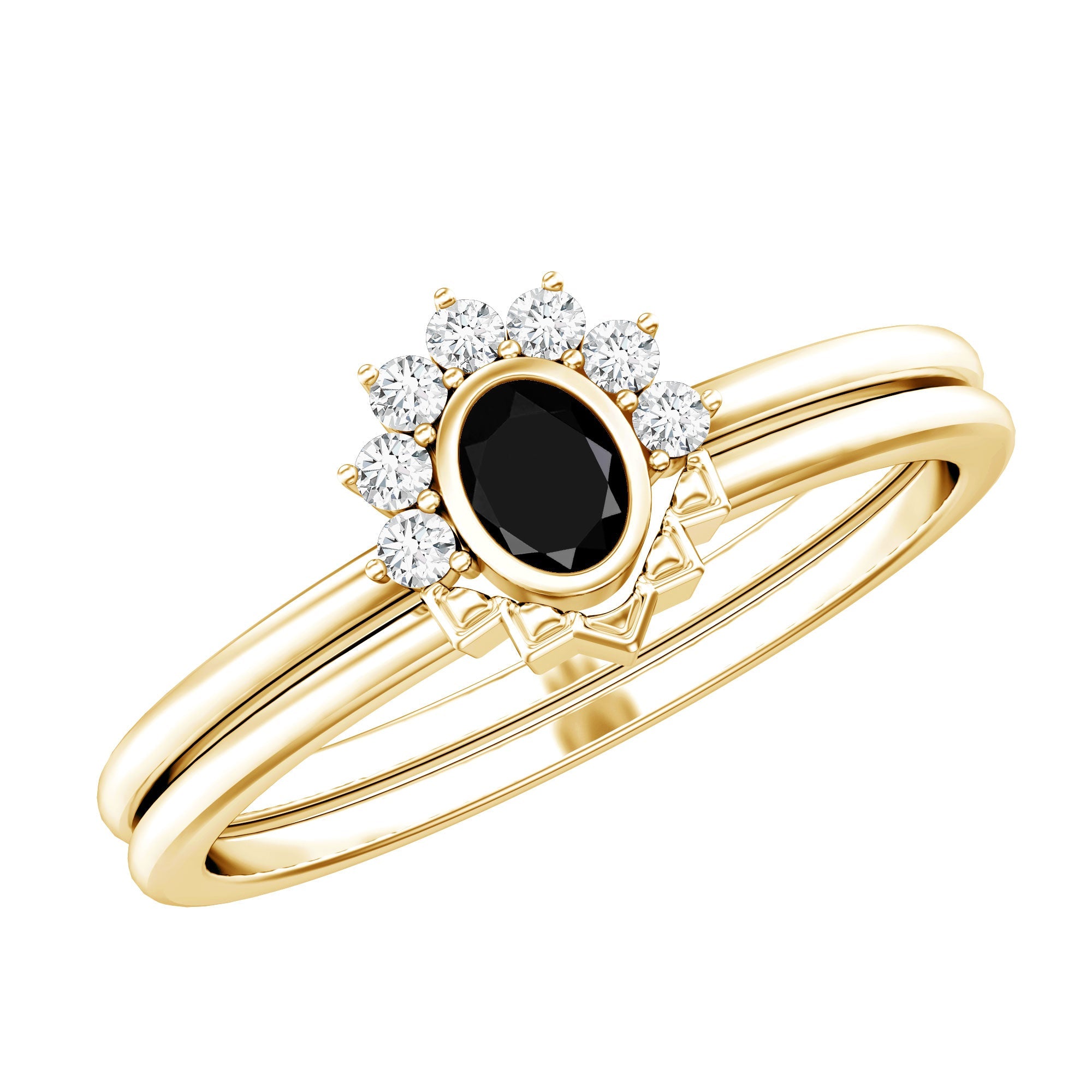 Genuine Black Onyx and Diamond Promise Ring Set in Yellow Gold Plated Silver