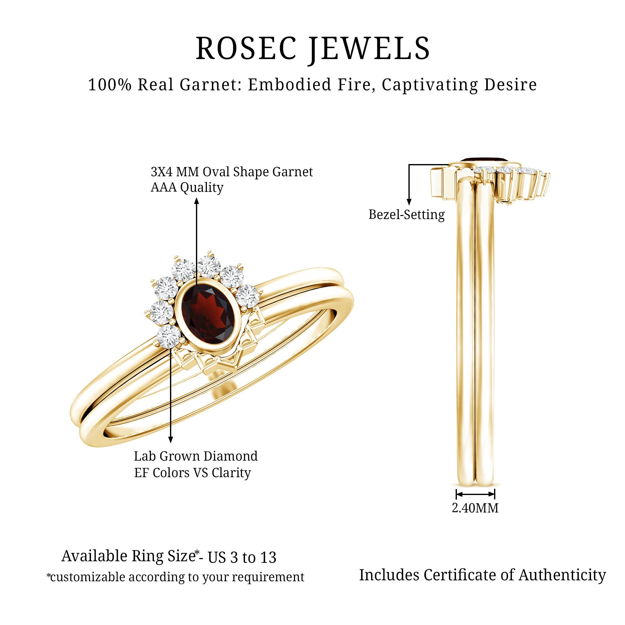 Garnet Engagement Ring | Gold Plated Silver Oval Garnet Ring with Diamond Enhancer