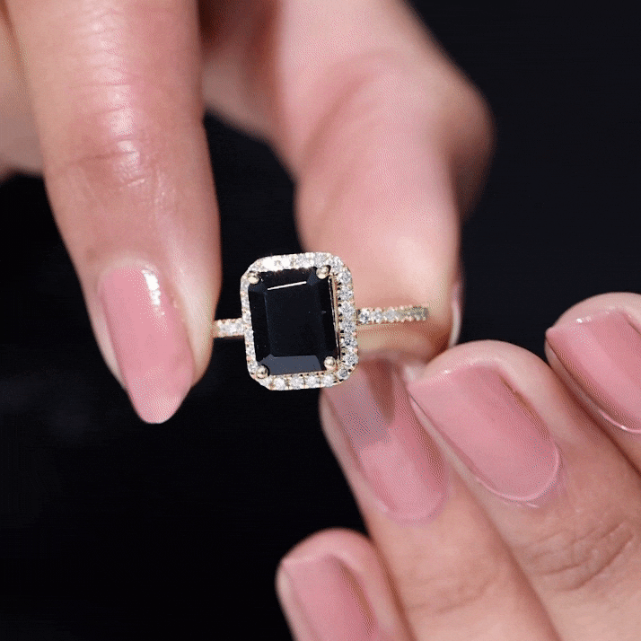 Emerald Cut 1.8 Carat Black Onyx and Diamond Engagement Ring