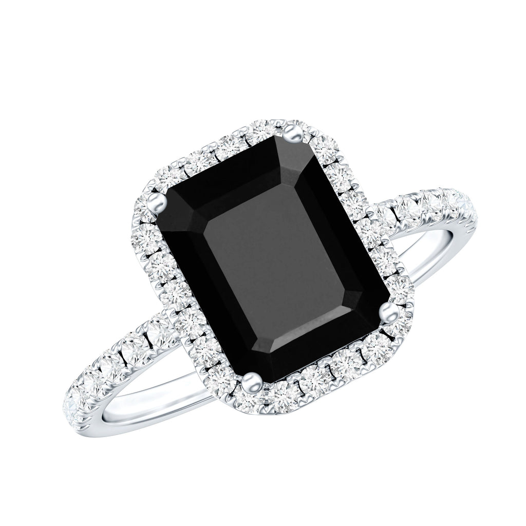 Emerald Cut 1.8 Carat Black Onyx and Diamond Engagement Ring