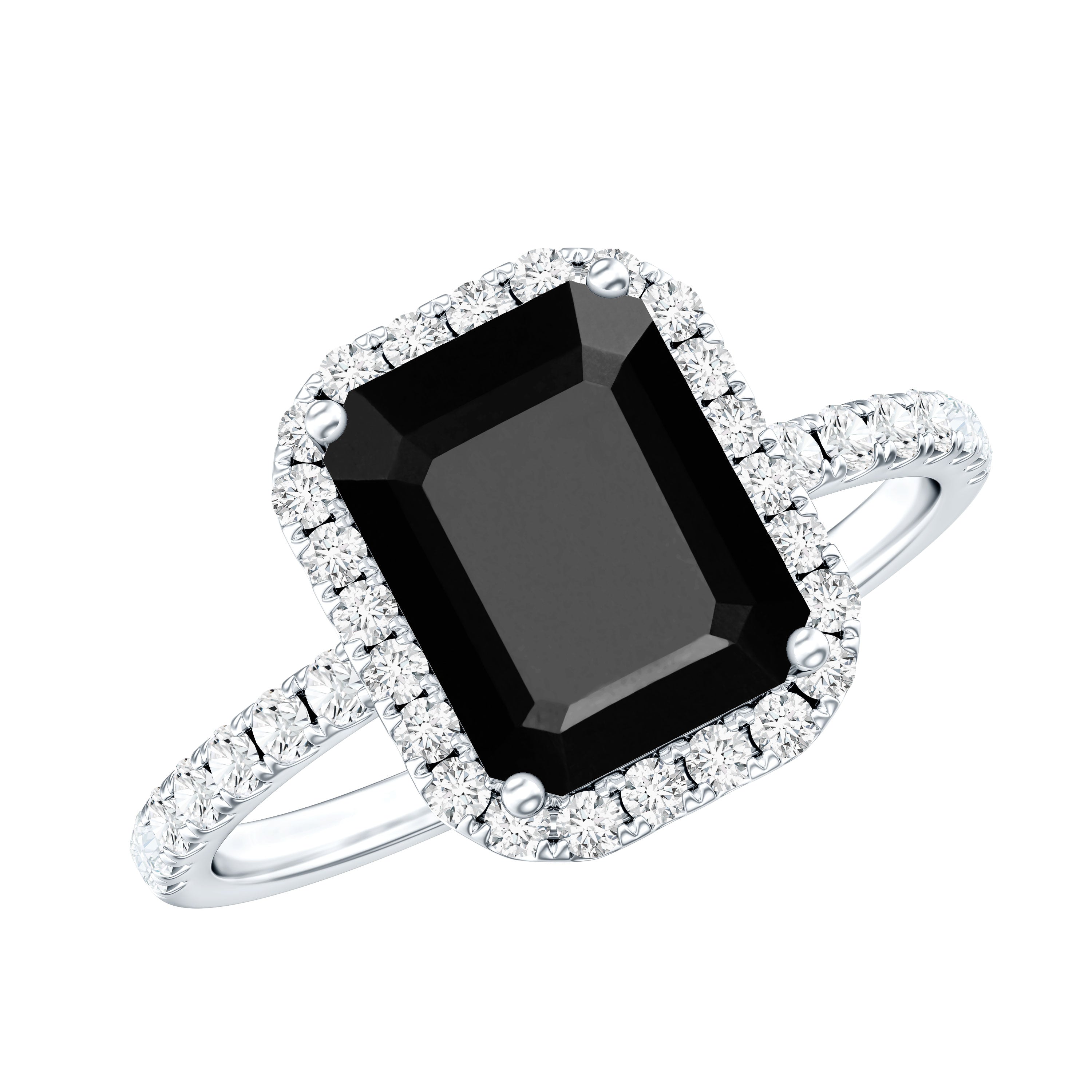 Emerald Cut 1.8 Carat Black Onyx and Diamond Engagement Ring