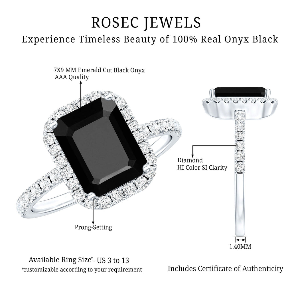 Emerald Cut 1.8 Carat Black Onyx and Diamond Engagement Ring