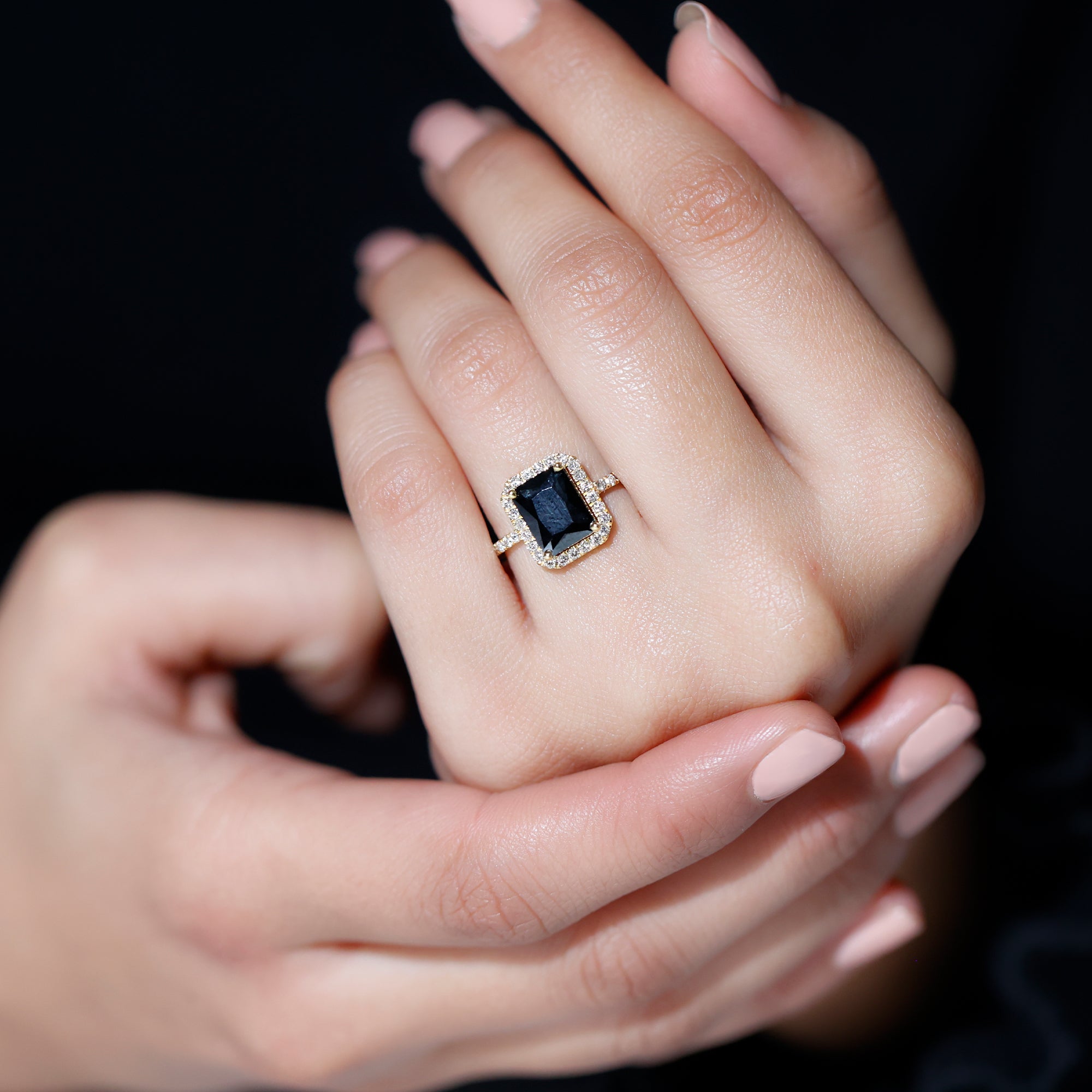 Emerald Cut 1.8 Carat Black Onyx and Diamond Engagement Ring