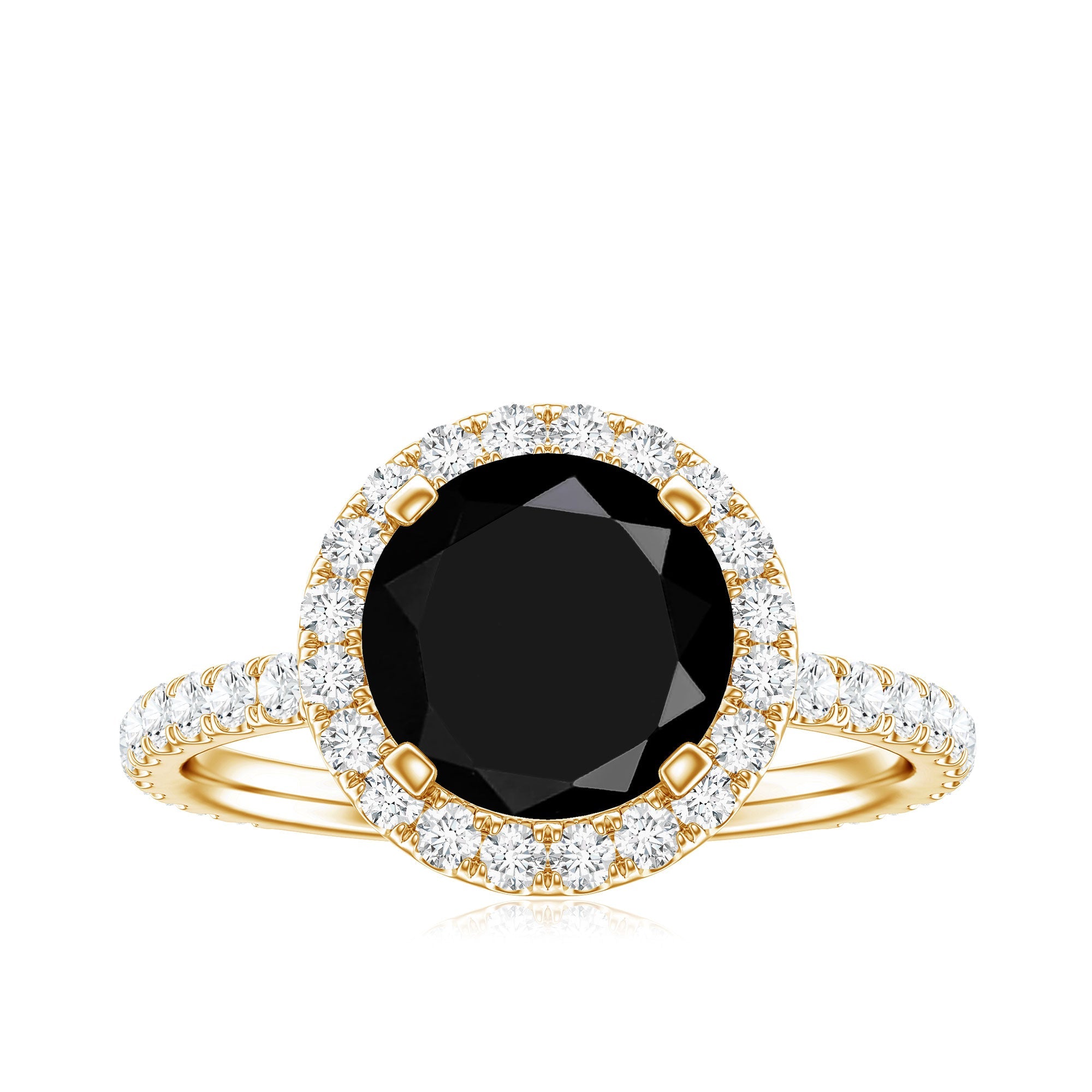 8mm Round Shape Black Onyx Engagement Ring with Diamond Halo