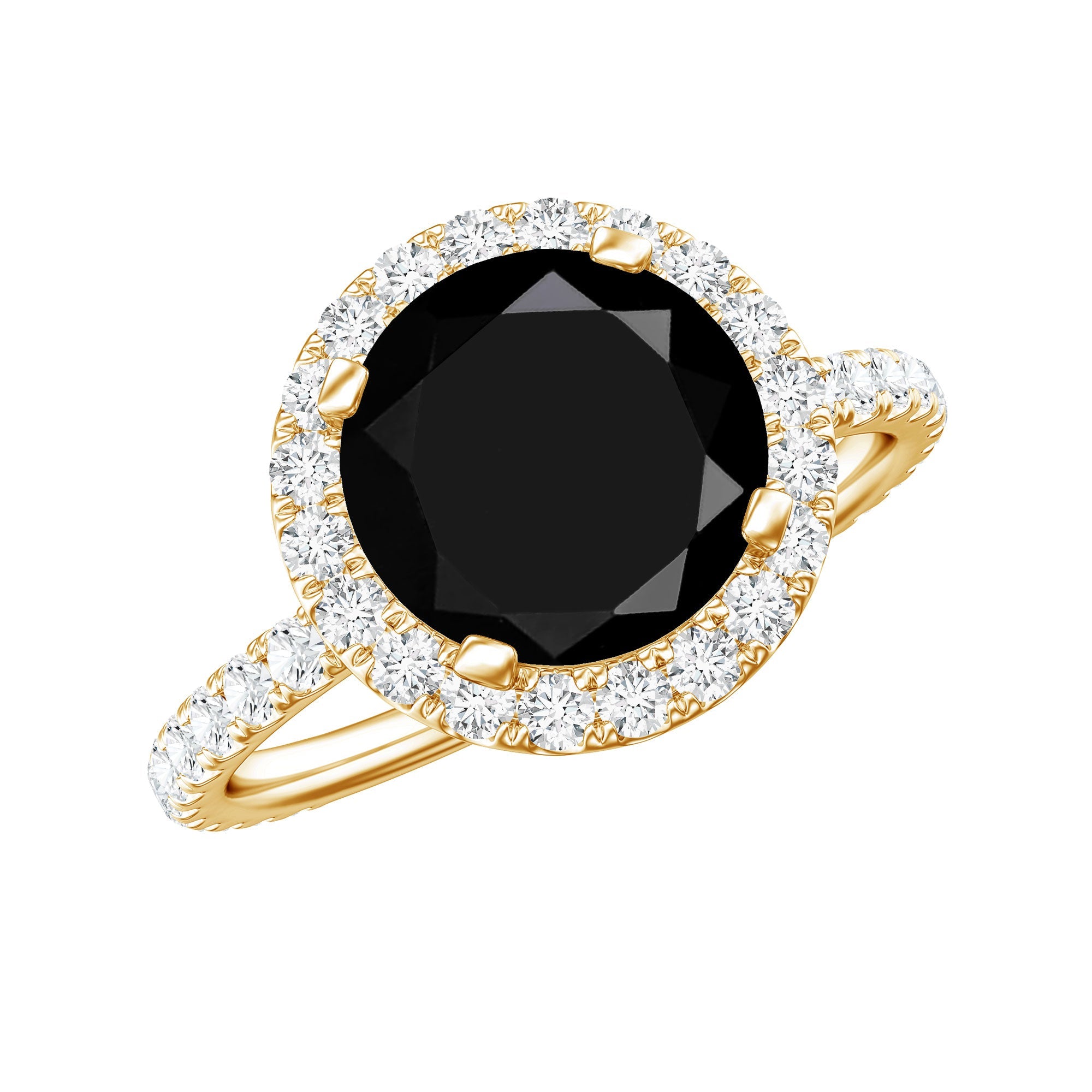 Natural Black Spinel Engagement Ring with Diamond Halo
