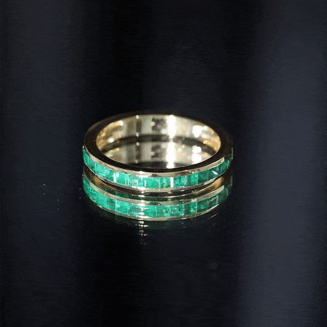 Emerald Eternity Ring – Half Eternity Band with Princess Cut Natural Emeralds