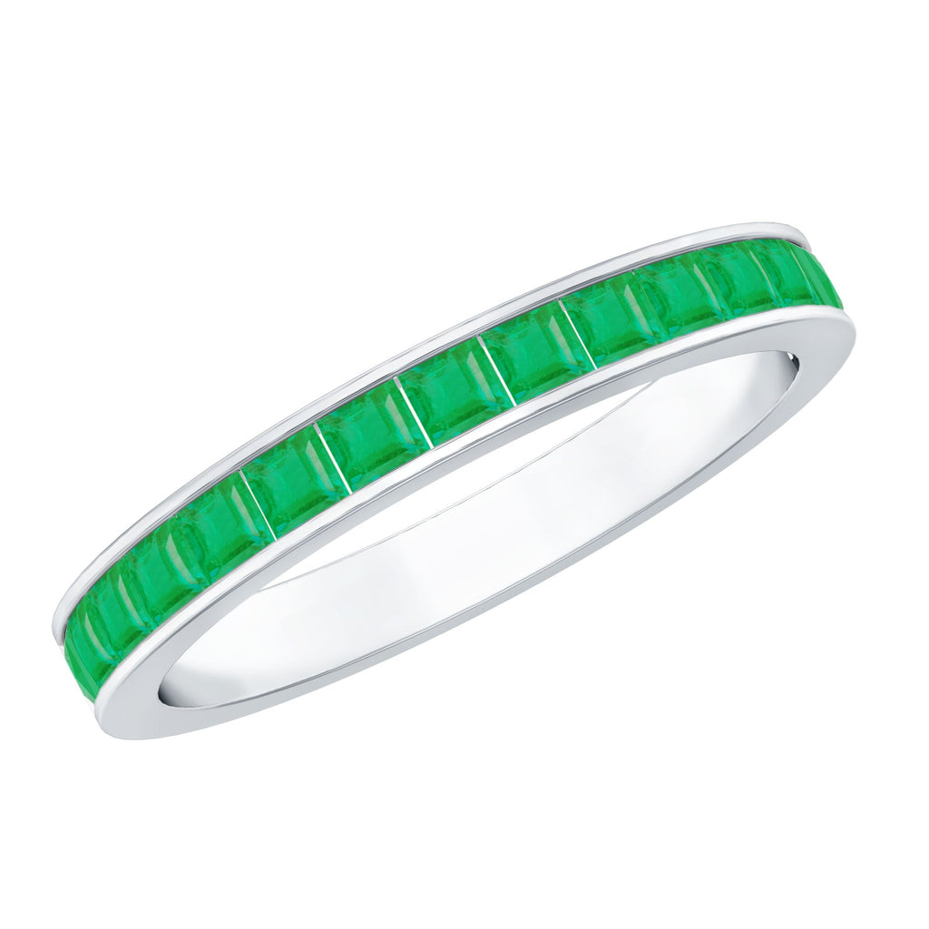 Emerald Eternity Ring – Half Eternity Band with Princess Cut Natural Emeralds