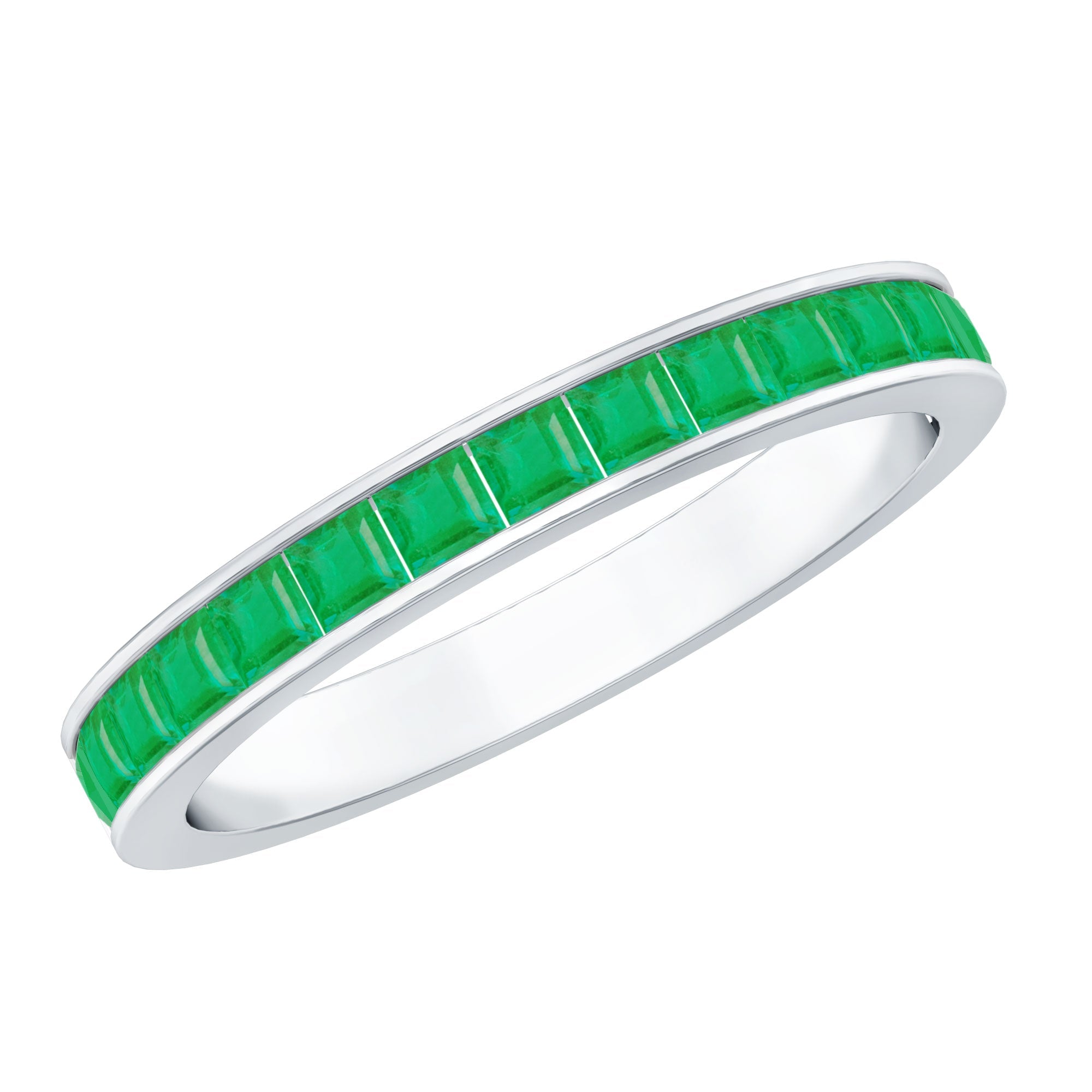 Emerald Eternity Ring – Half Eternity Band with Princess Cut Natural Emeralds