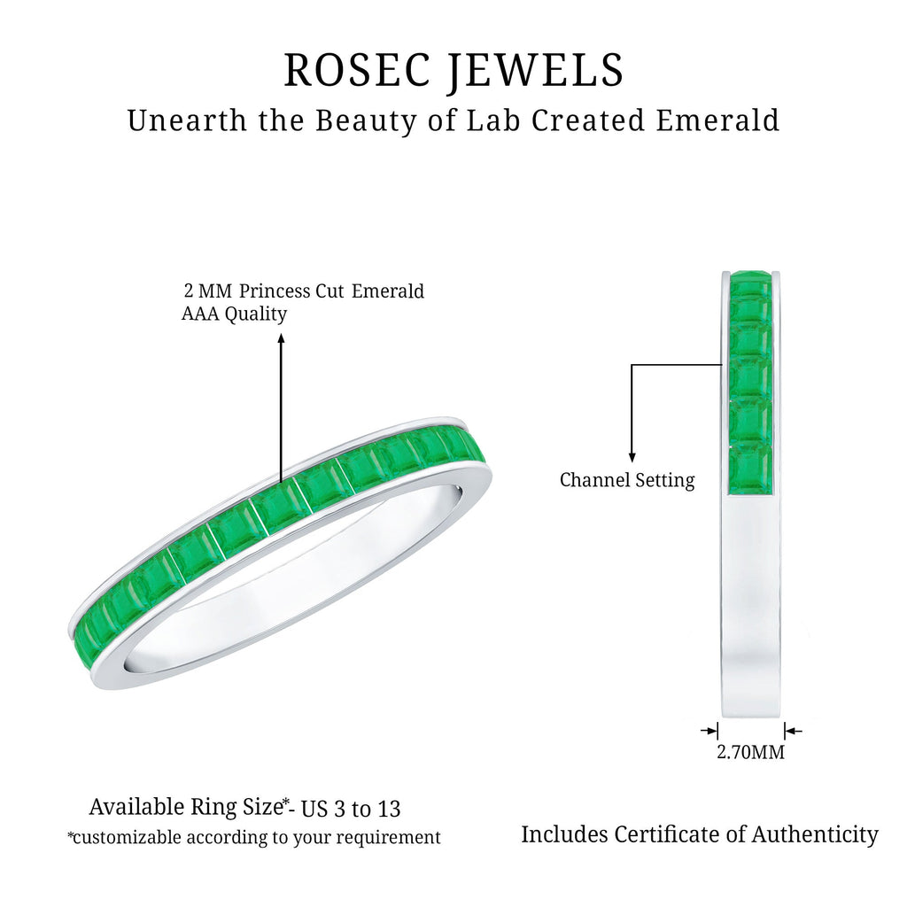 Emerald Eternity Ring – Half Eternity Band with Princess Cut Natural Emeralds