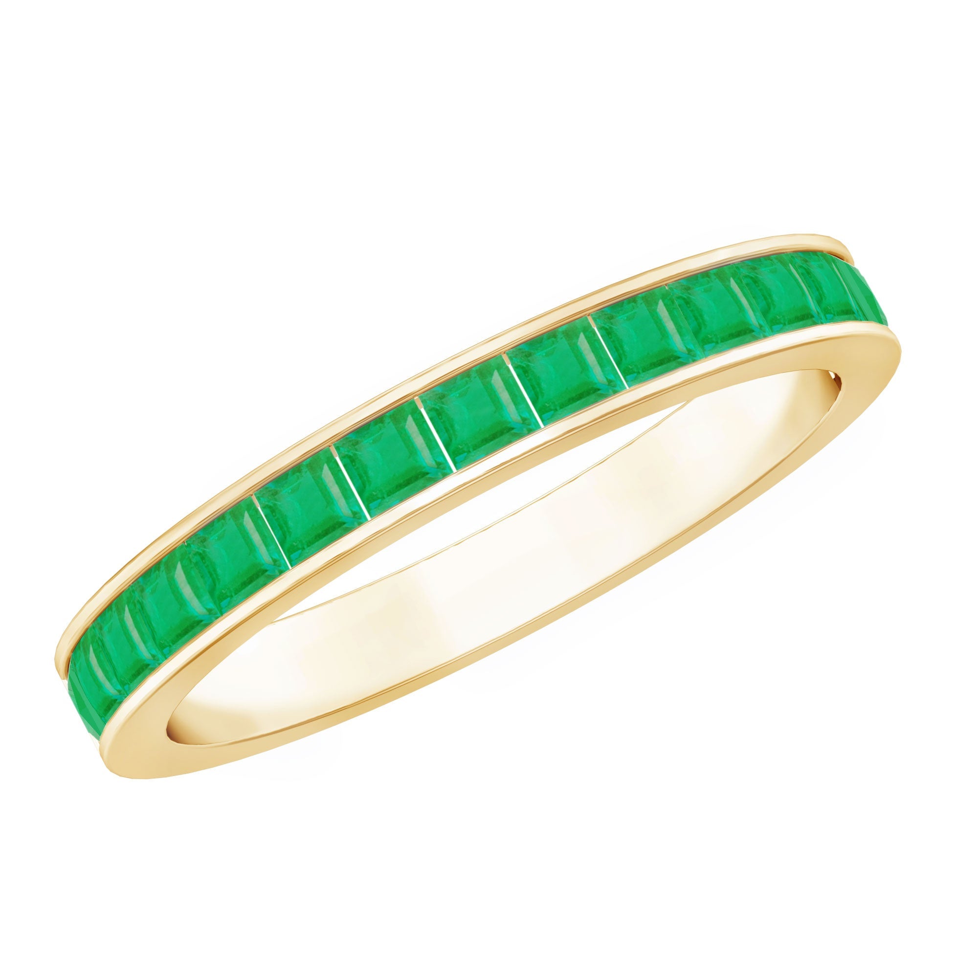 Emerald Eternity Ring – Half Eternity Band with Princess Cut Natural Emeralds