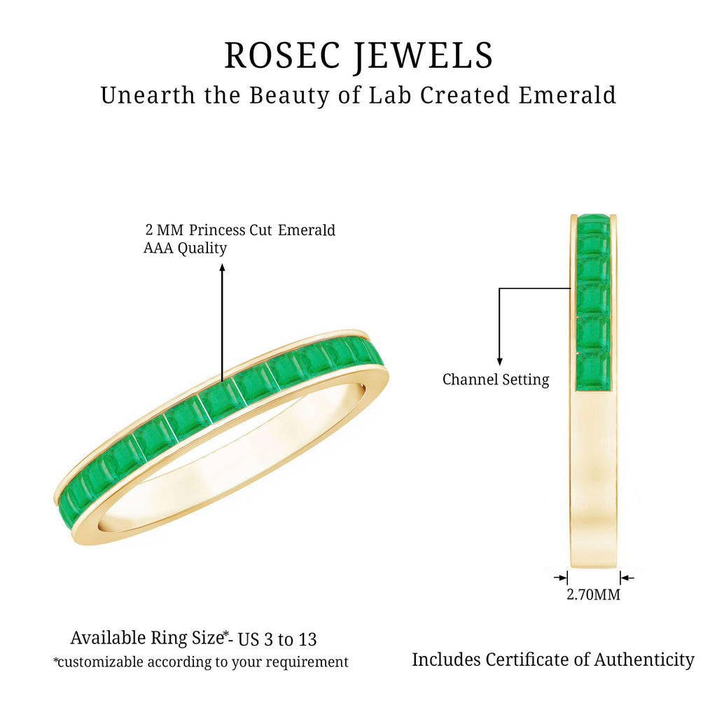 Emerald Eternity Ring – Half Eternity Band with Princess Cut Natural Emeralds