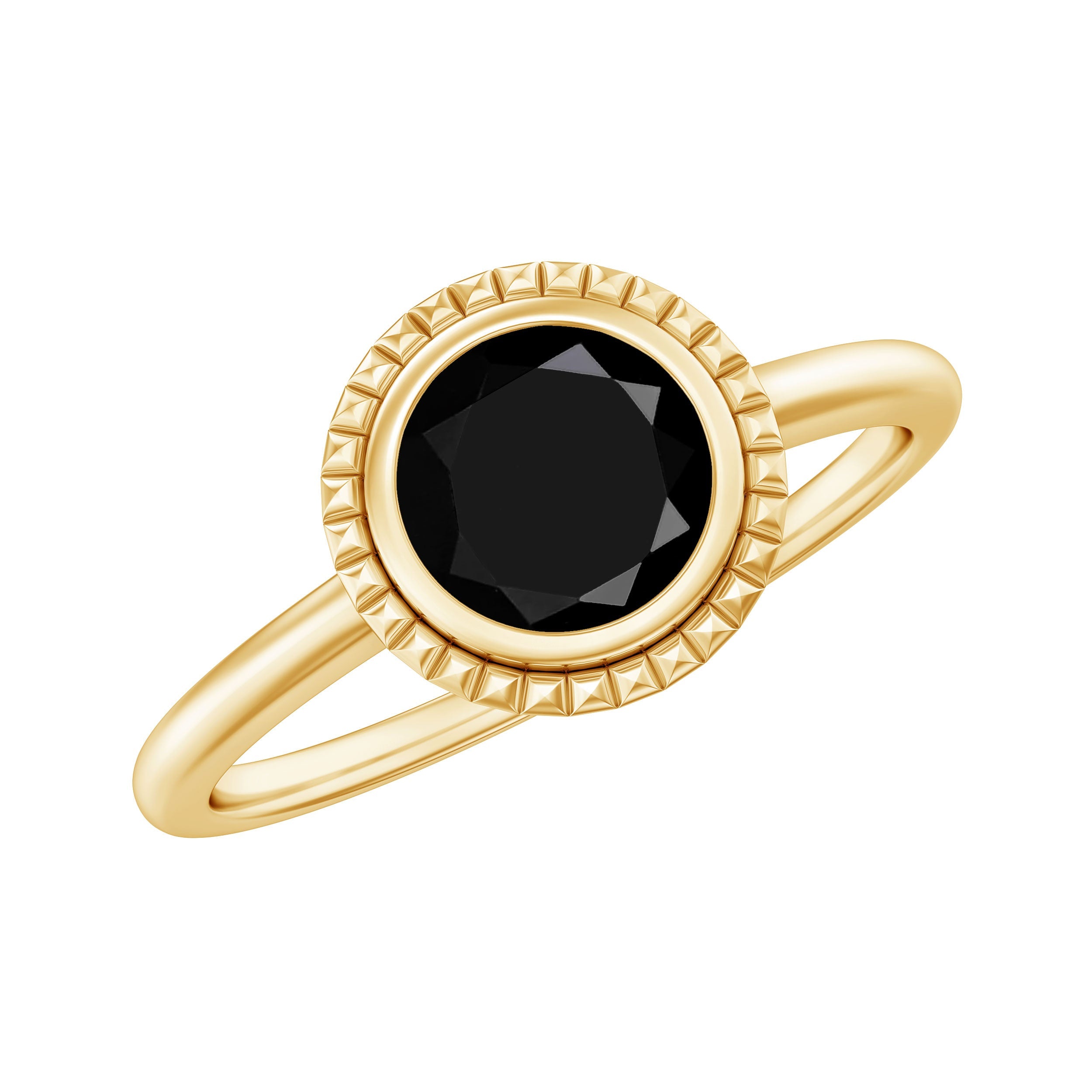 2 Carat Round Shape Black Onyx Solitaire Ring in Bezel Setting