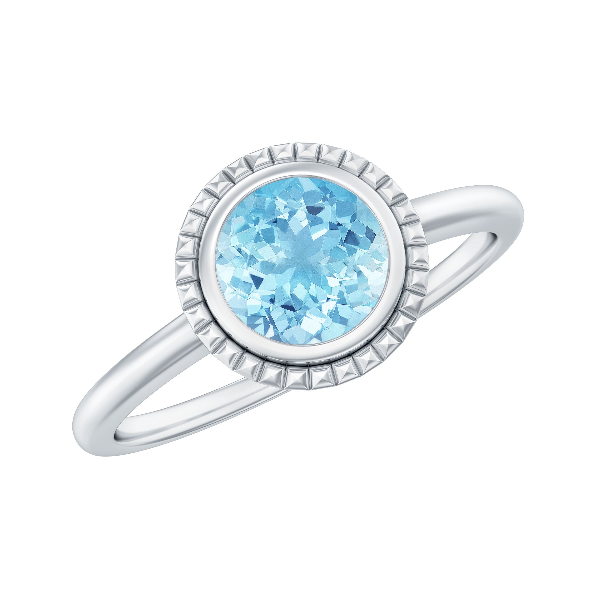 Aquamarine Promise Ring - 0.8 Carat Bezel Set Solitaire Blue Gemstone Jewelry