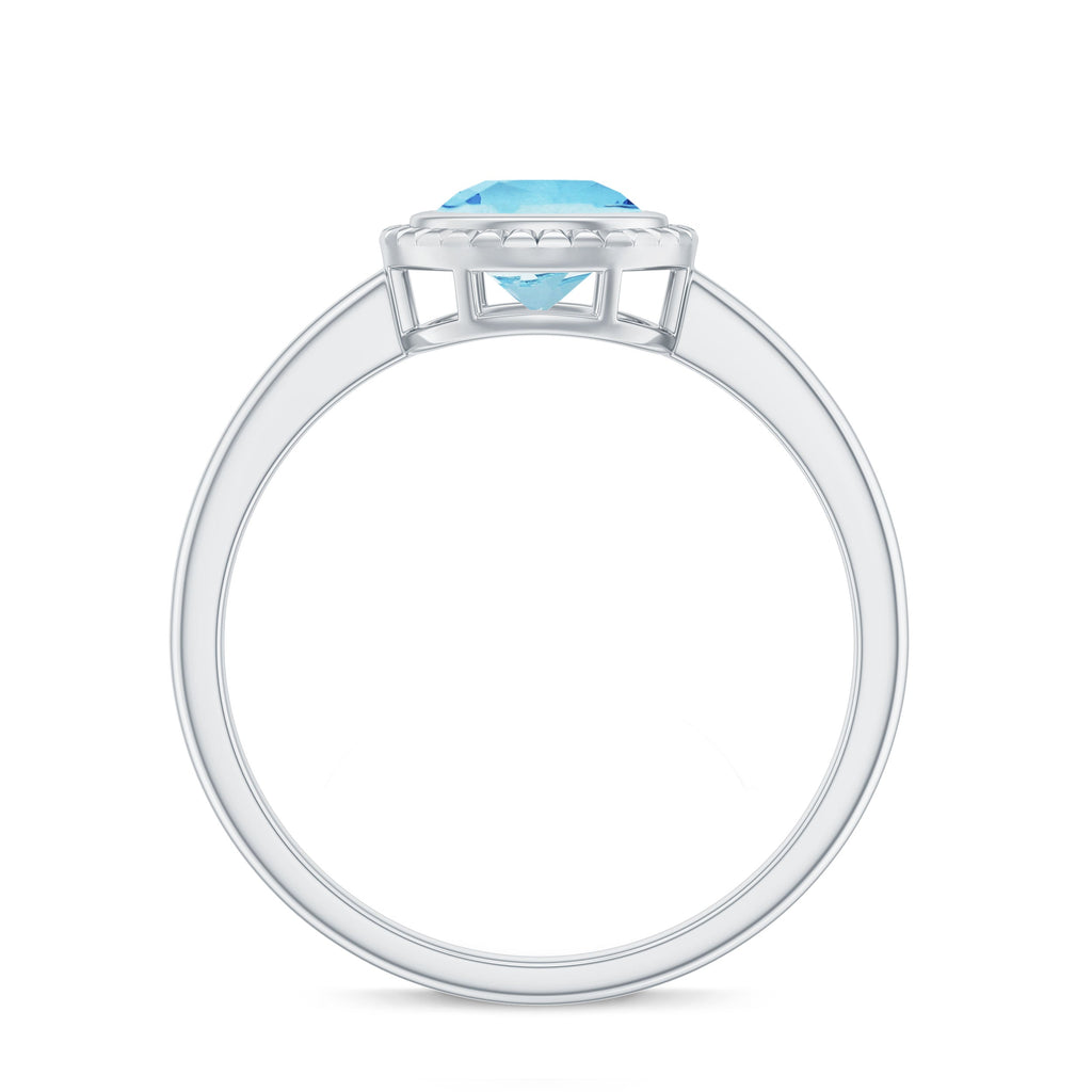 Aquamarine Promise Ring - 0.8 Carat Bezel Set Solitaire Blue Gemstone Jewelry