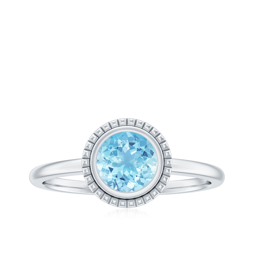 Aquamarine Promise Ring - 0.8 Carat Bezel Set Solitaire Blue Gemstone Jewelry