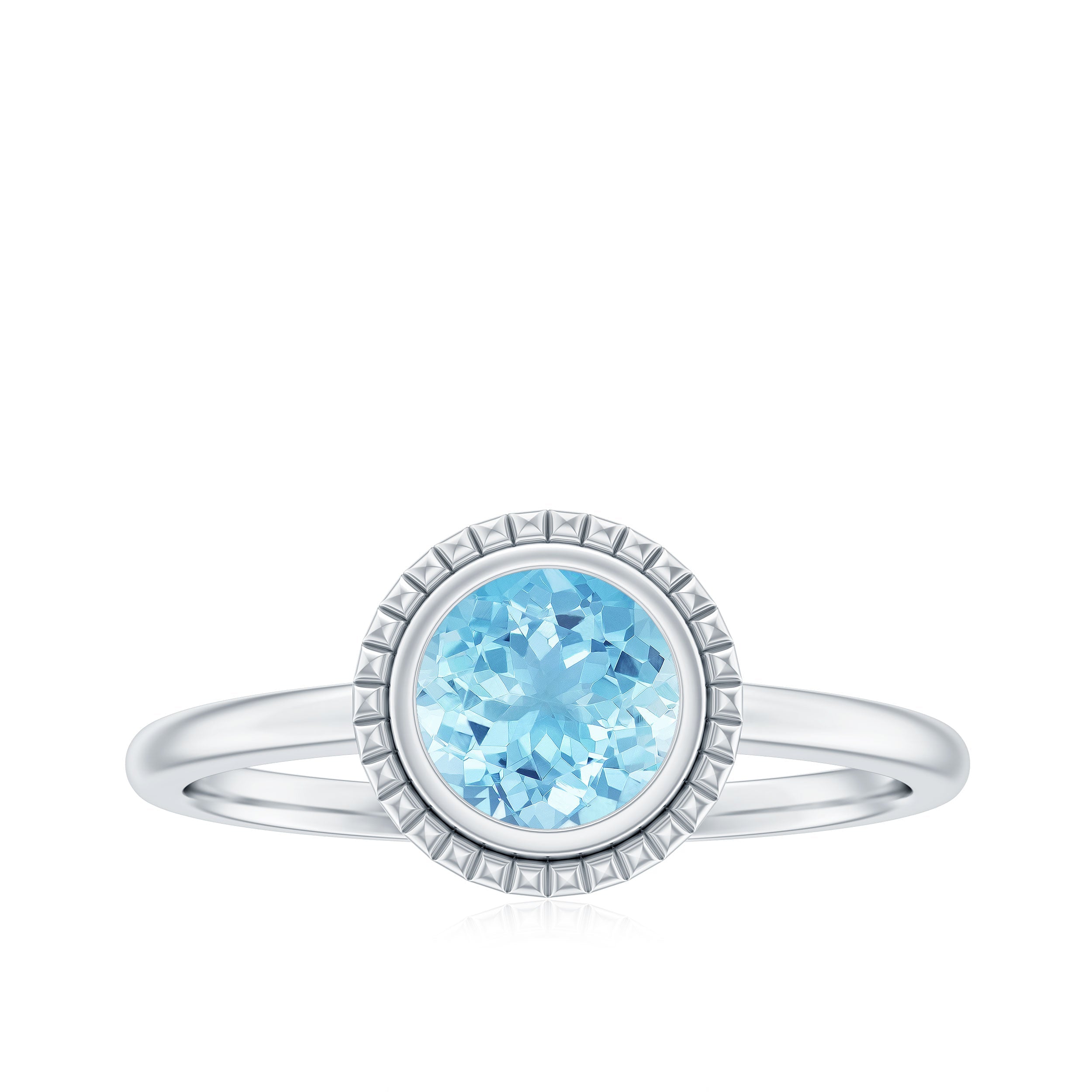 Aquamarine Promise Ring - 0.8 Carat Bezel Set Solitaire Blue Gemstone Jewelry