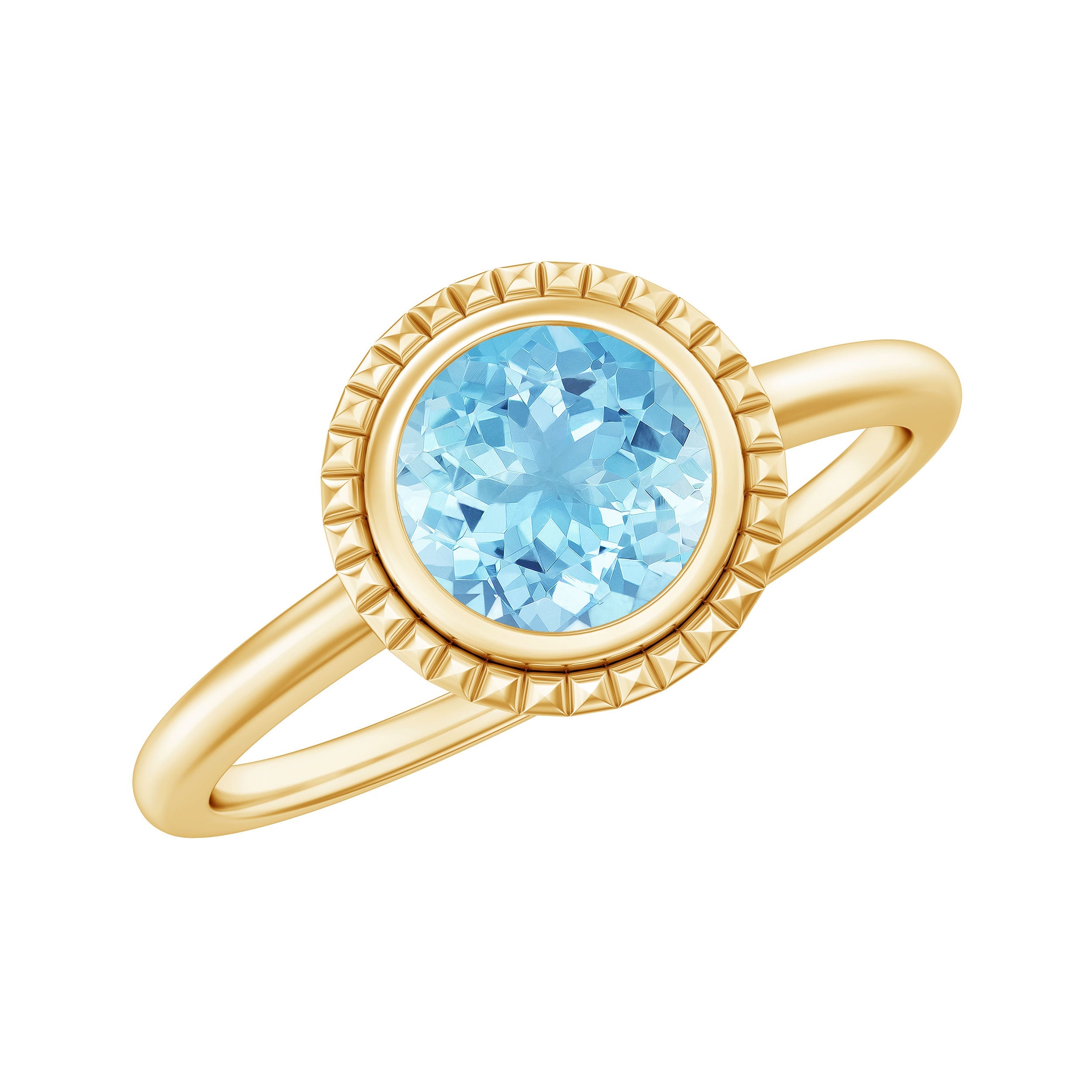 Aquamarine Promise Ring - 0.8 Carat Bezel Set Solitaire Blue Gemstone Jewelry