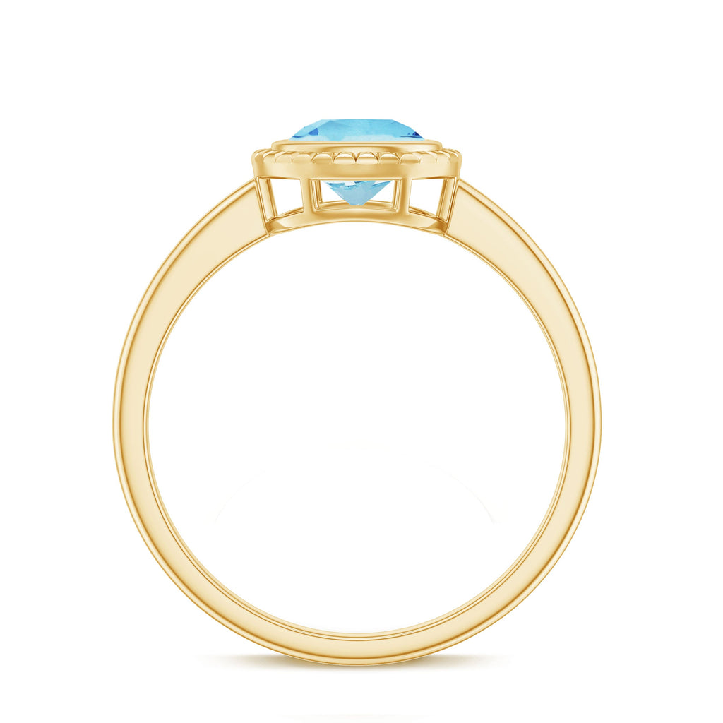 Aquamarine Promise Ring - 0.8 Carat Bezel Set Solitaire Blue Gemstone Jewelry
