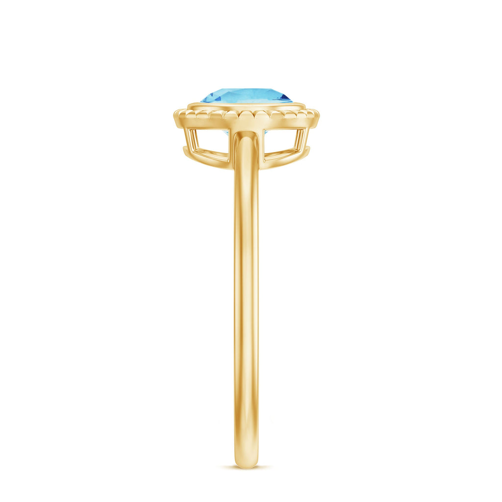Aquamarine Promise Ring - 0.8 Carat Bezel Set Solitaire Blue Gemstone Jewelry